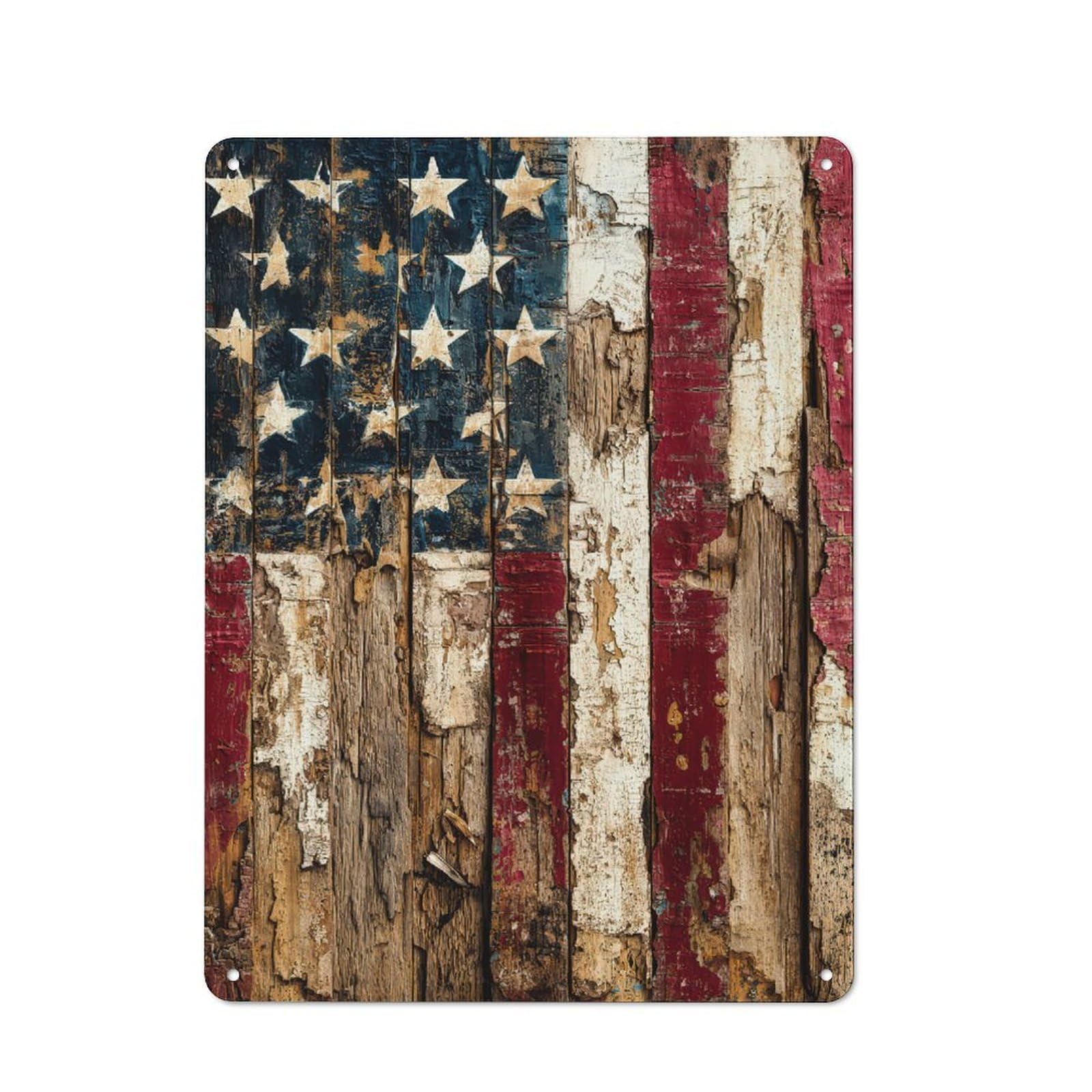 Junmoney Style-17 Vintage Tin Sign 40X30cm With Vintage American Flag On Wood For Home Bar Wall, Metal Sign Decor For Home Bars And Entertaining Spaces