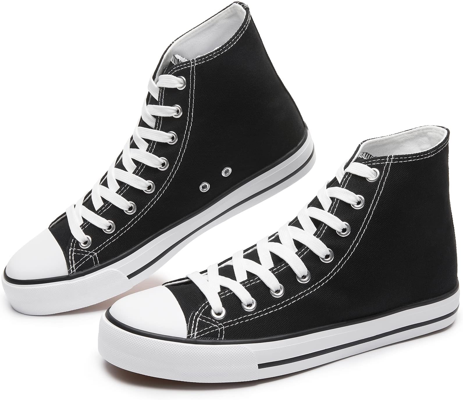MoudkiMens High Top Canvas Sneakers Casual Lace up Canvas Shoes for Men Fashion White and Black Walking Sneakers