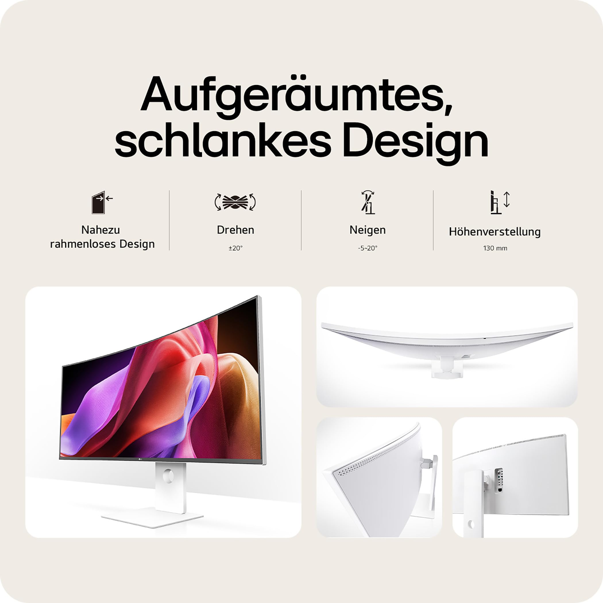 LG UltraWide 40U990A-W.AEU, 40 Zoll, 21:9 Curved 5K2K Nano IPS Black Monitor, 120Hz, AMD FreeSync Premium, DisplayHDR 600, Weiß