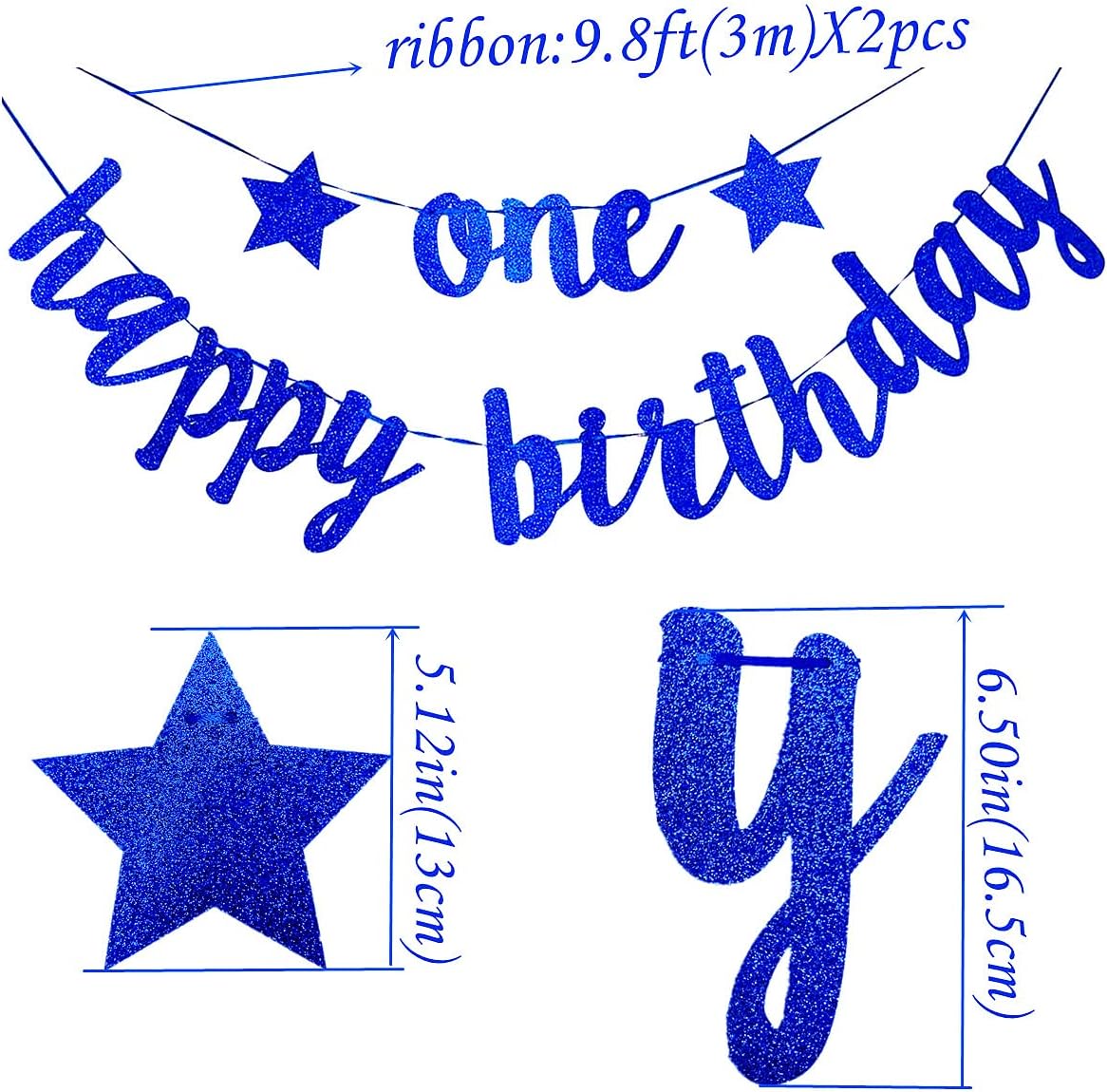 bng-bng 1st Birthday Bunting Banner One Banner Baby Boys Gilrs Glitter Letter Hanging garland Blue For little Boys Girls 1 Year Old Birthday Hanging Garland Party Decorations Supplies Blue - Image 4