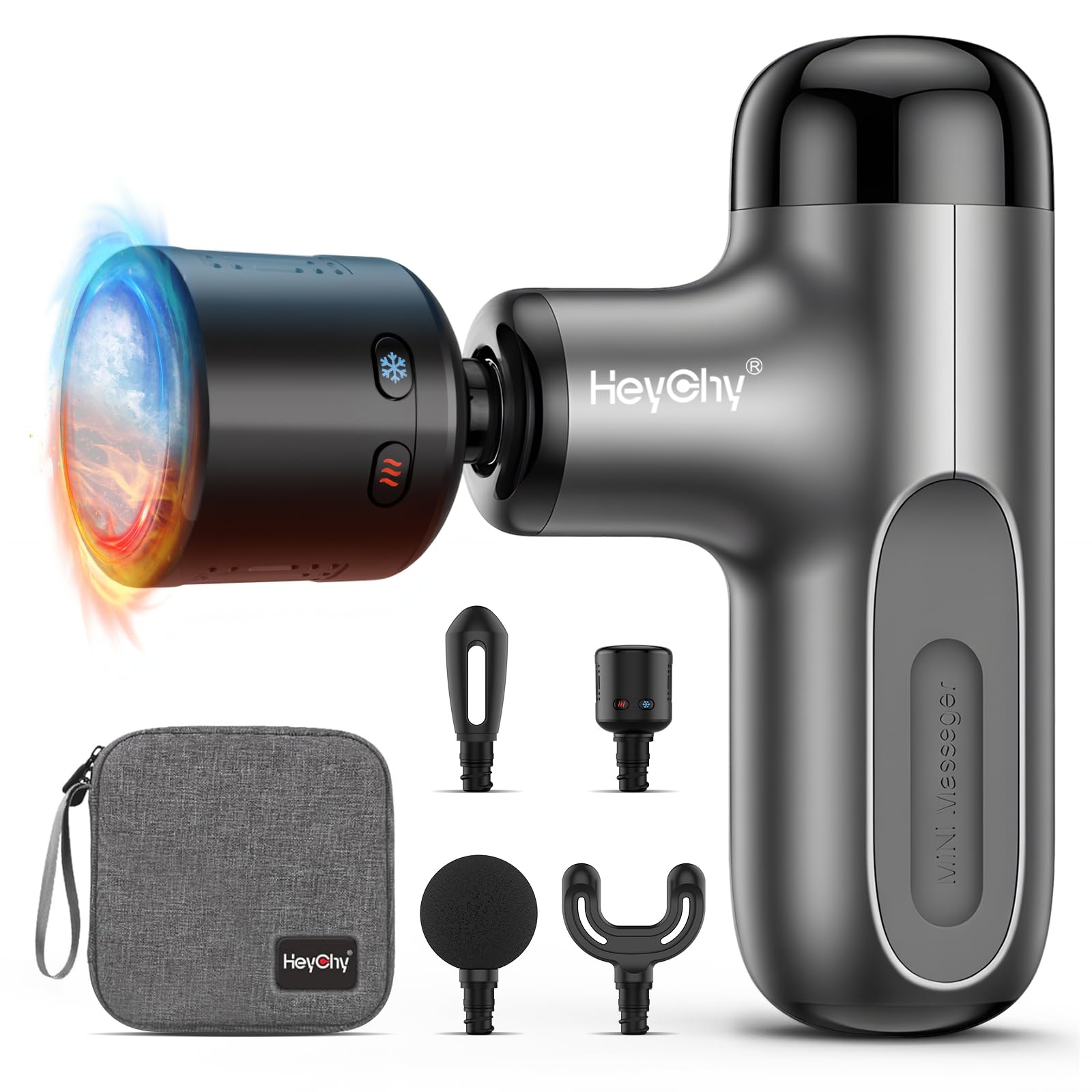 Mini Massage Gun with Heat and Cold, Deep Tissue Massage Gun, Portable Percussion Muscle Massager with 4 Massage Heads for Athletes