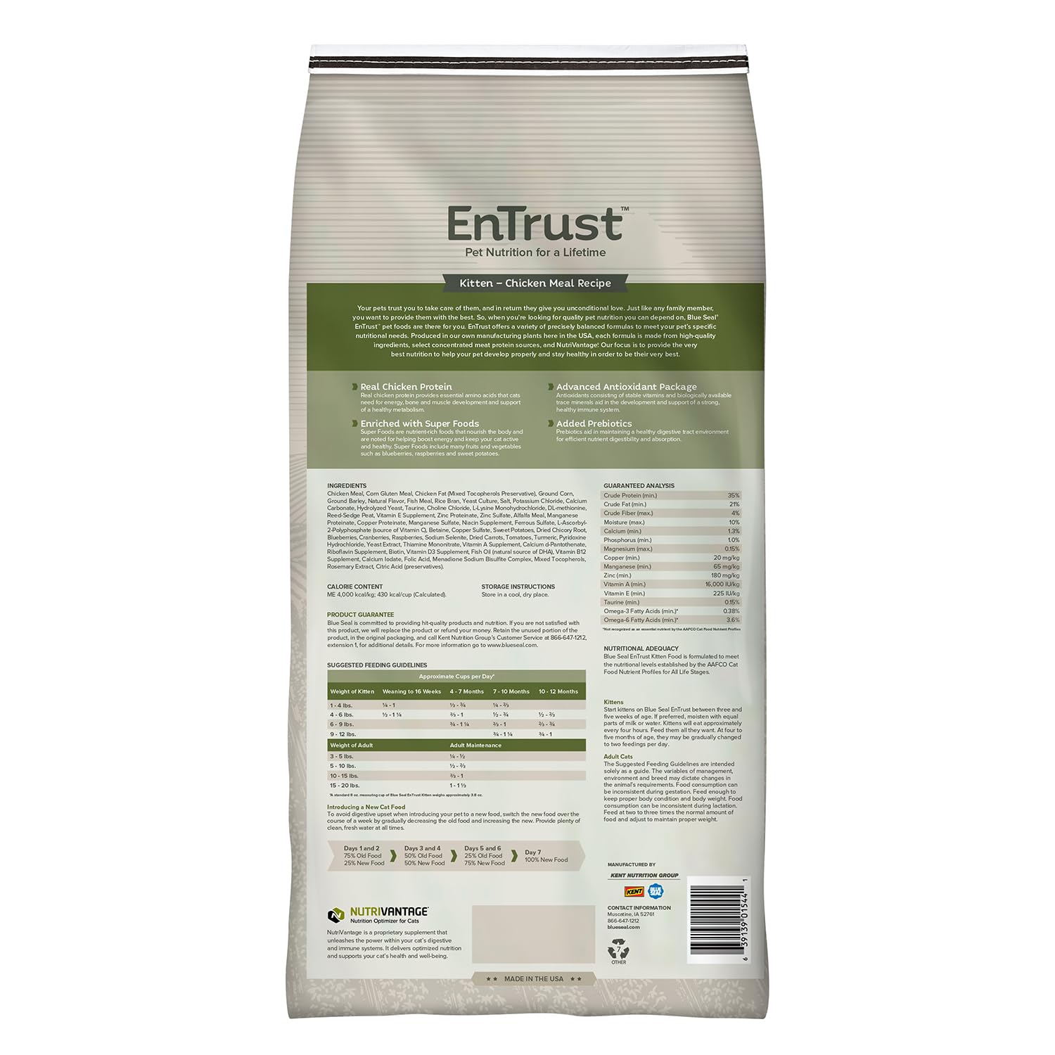 Blue Seal ENTRUST Kitten Food | Real Chicken | Enriched with Super Foods, Antioxidants and Probiotics, No Soy, No Wheat | 6 Pound Bag