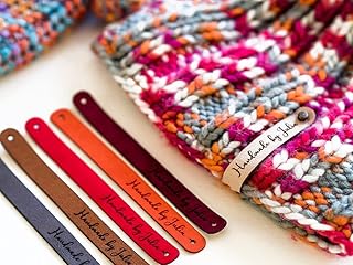 long and skinny tags for knitted items, labels for handmade items, leather tags, crochet tags, knitting tags, beanie tags, beret name tags