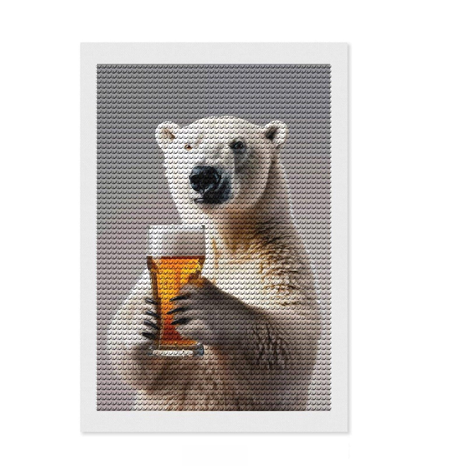 Junmoney Polar Bear Beer Diamond Painting Set 8"x12", for Craft Lovers, Farmhouse Decor, Pleasing Wall Art Project, Christmas Gift