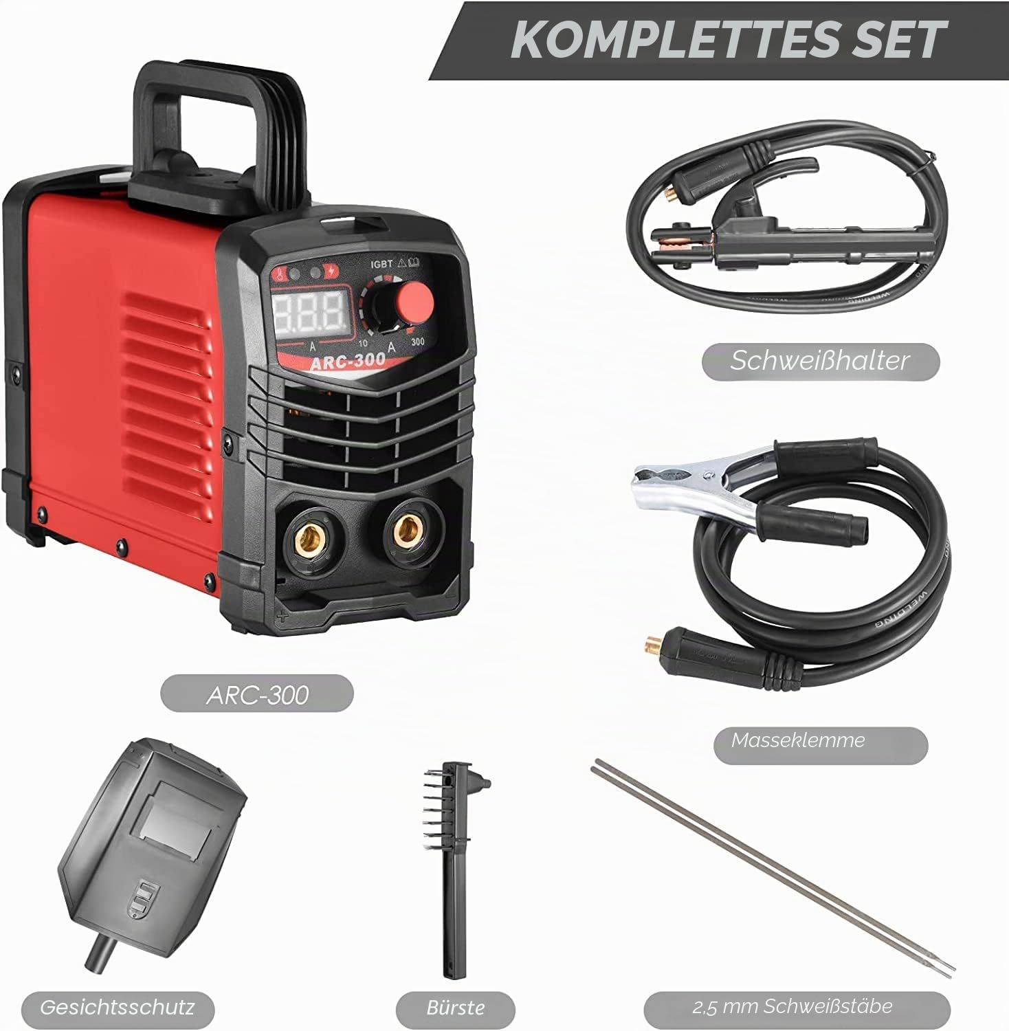 Inverter Schweißgerät ARC MMA -300 Amp IGBT Schweißgerät Inverter Digital Display LCD 220V Welder mit Unterstützung für Elektroden, Erdclips, Mas-chera, Bürsten, Schweißstangen und Handschuhe