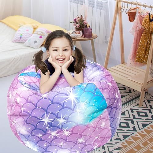 Miniatura 7 de LOLOMLO Funda para puf de almacenamiento de animales de peluche, para niños, mantas, toallas, puf (solo funda), sofá de asiento circular de piso con