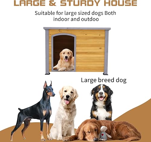 Miniatura 3 de Casa para perros grandes para exteriores, resistente a la intemperie, de madera, con patas elevadas, casa para perros extra grande para invierno,
