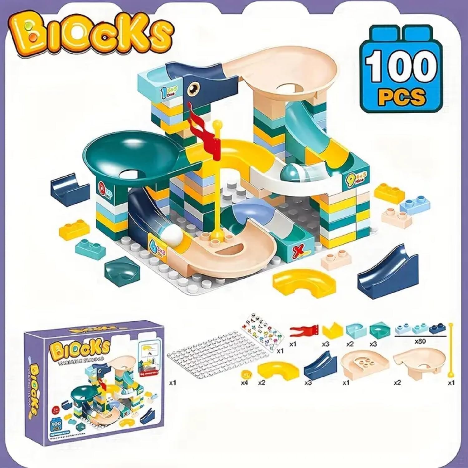 Alokik Enterprise 100PCS Assembly Block Marble Run Slide Track Building Blocks Funnel Slide DIY Sets Bricks Kids Toys(100 Pcs) 4
