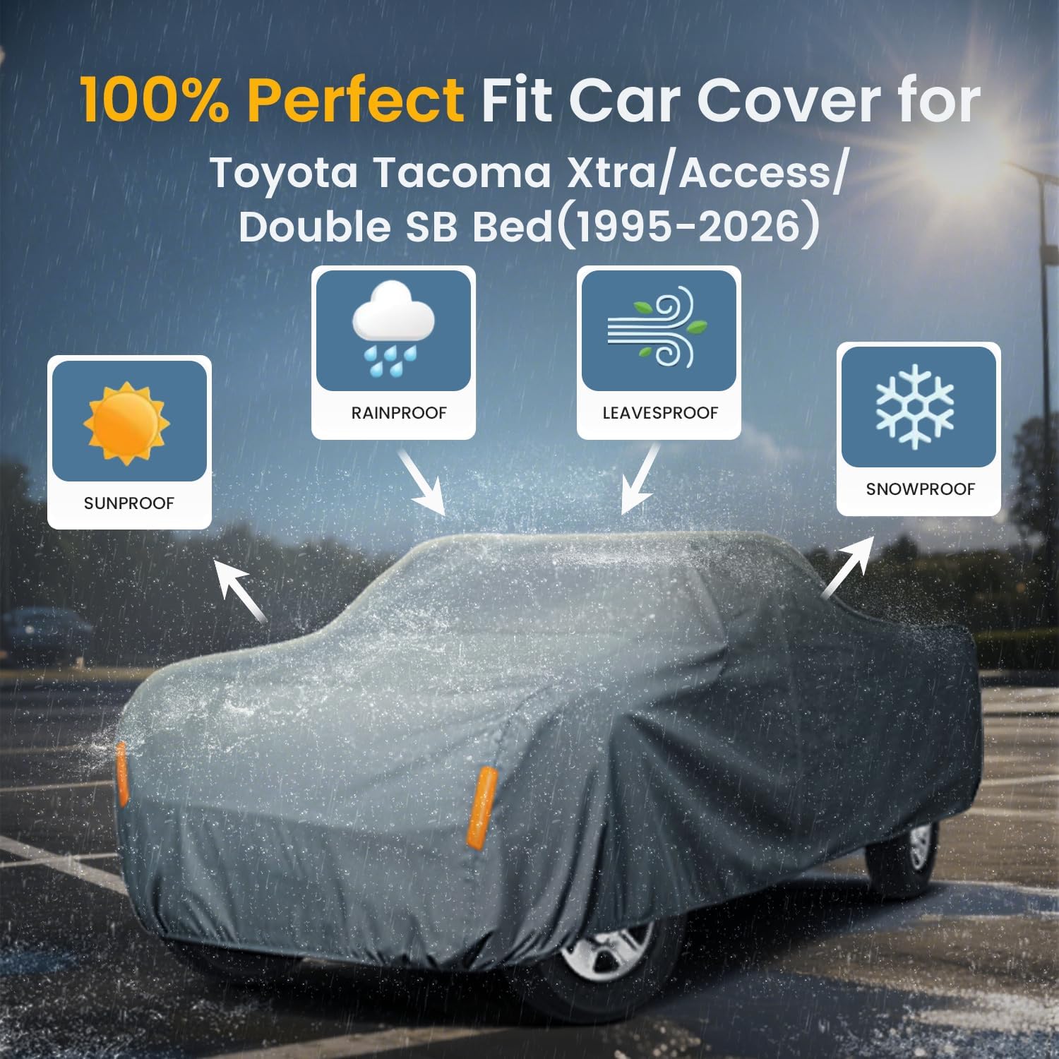Waterproof Heavy Duty Car Cover Custom Fit Tacoma Xtra/Access/Double SB Bed(1995-2026), Outdoor Covers with Cotton Liner and Breathable Ventilation Mesh, Full Exterior Cover Sun Rain UV Protection.