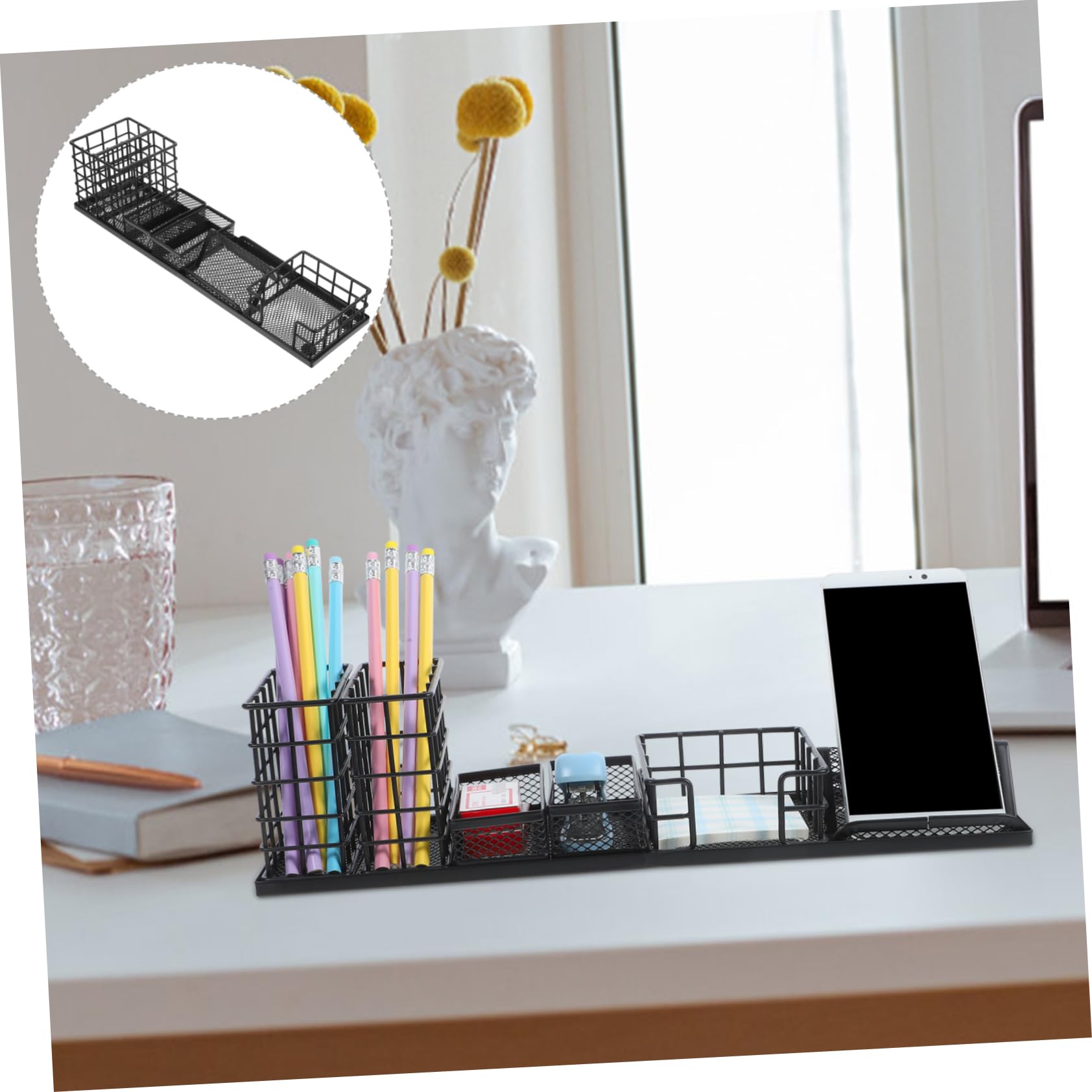 Ipetboom Organizer Scrivania Multifunzione Metallo Nero Cosmetici e Cancelleria con Scomparti Multipli per Ufficio e Casa e Facile da