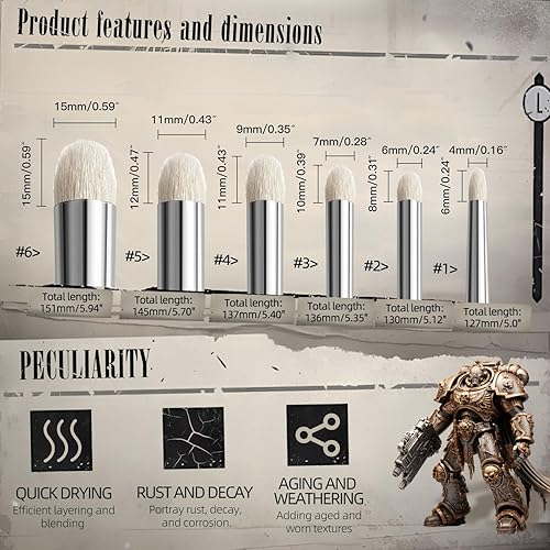 Miniatura 5 de Dry Brush - Juego de pinceles para pintura en miniatura, 6 pinceles profesionales en miniatura para Warhammer 40k, miniaturas DND, ciudadela, modelo