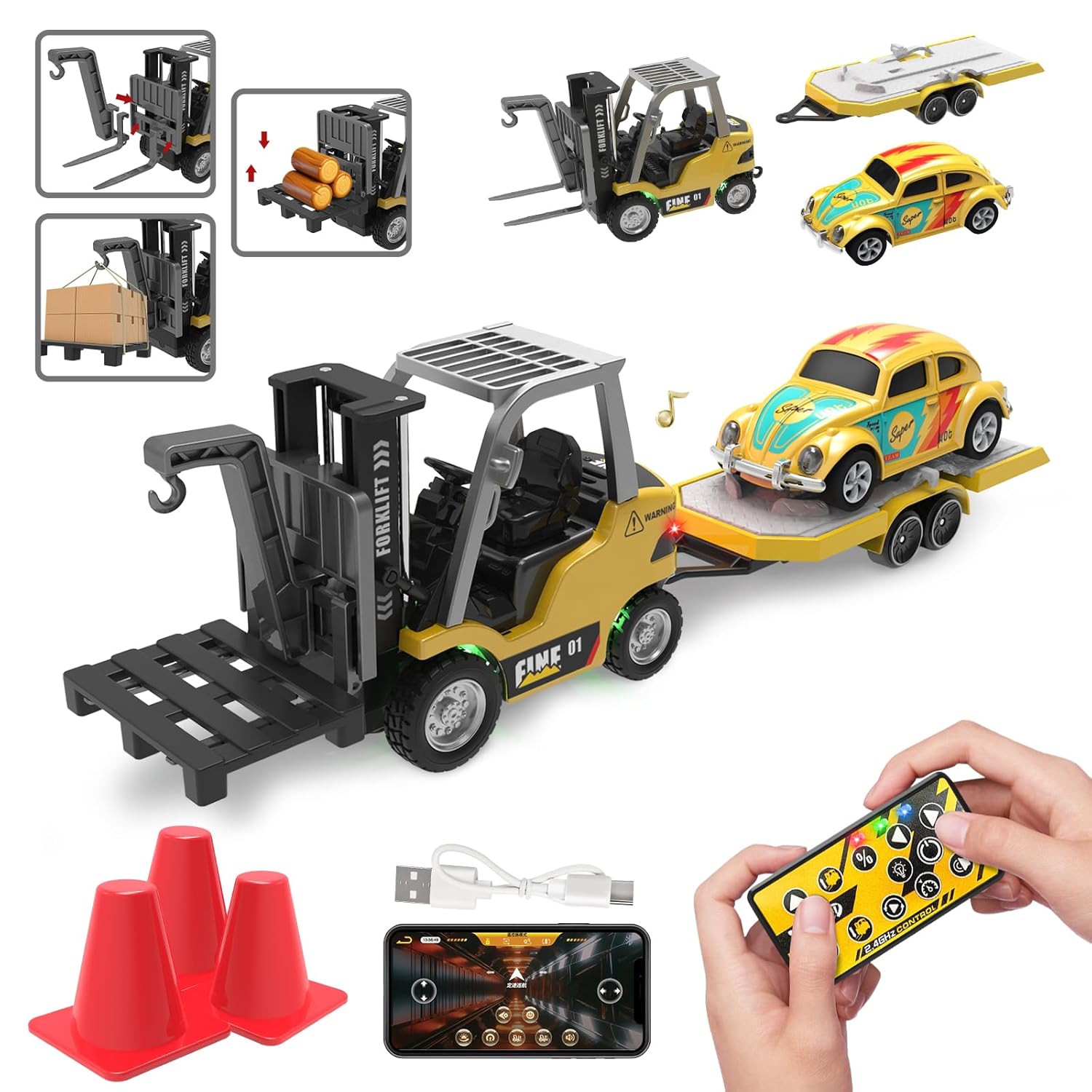 1 64 RC Forklift Toy Toys for 6 7 8 9 Year Old Kids Boys 2 in 1
