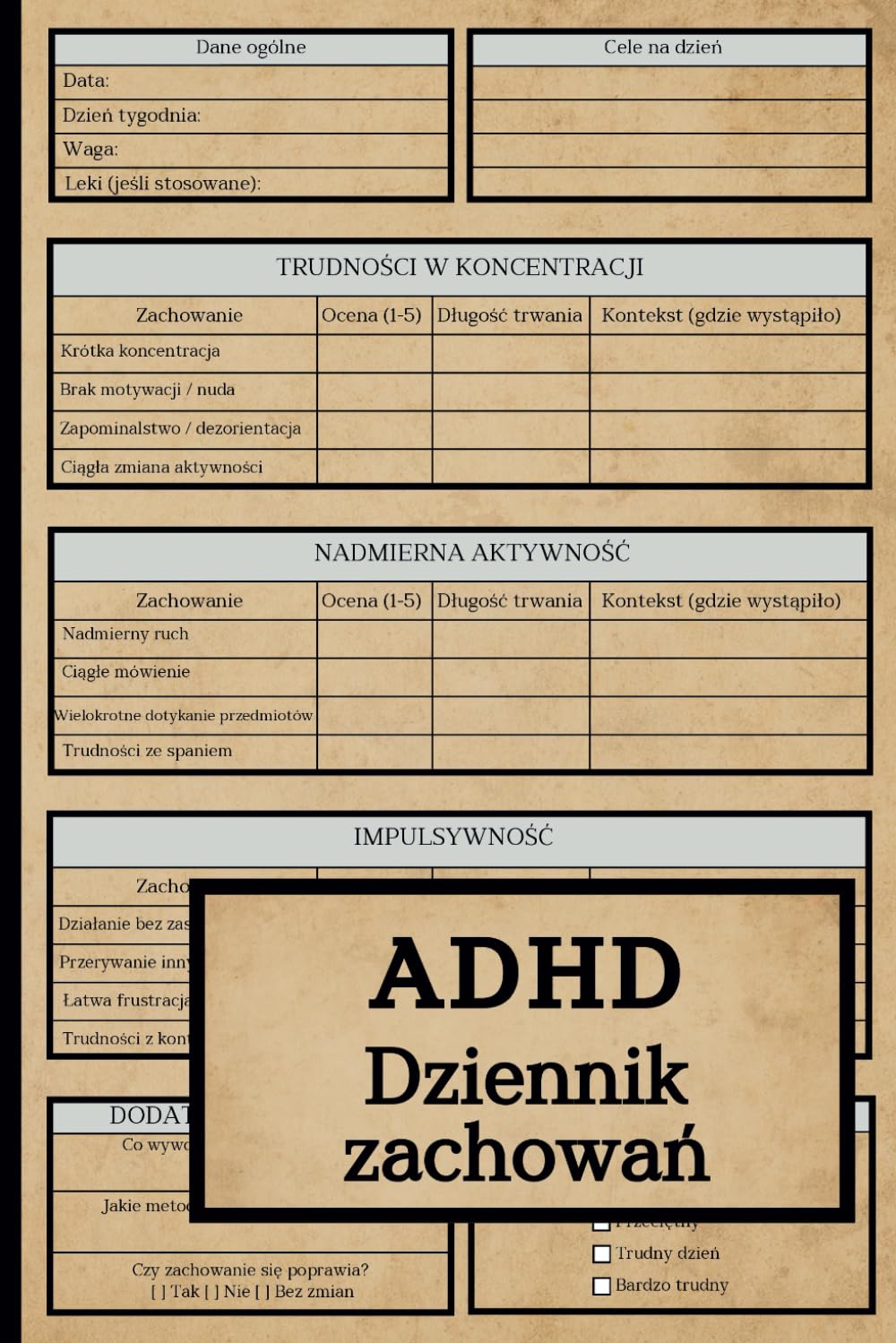 ADHD Dziennik Zachowań: Codzienne obserwacje, lepsze zrozumienie, skuteczniejsze wsparcie dla dorosłych i dzieci