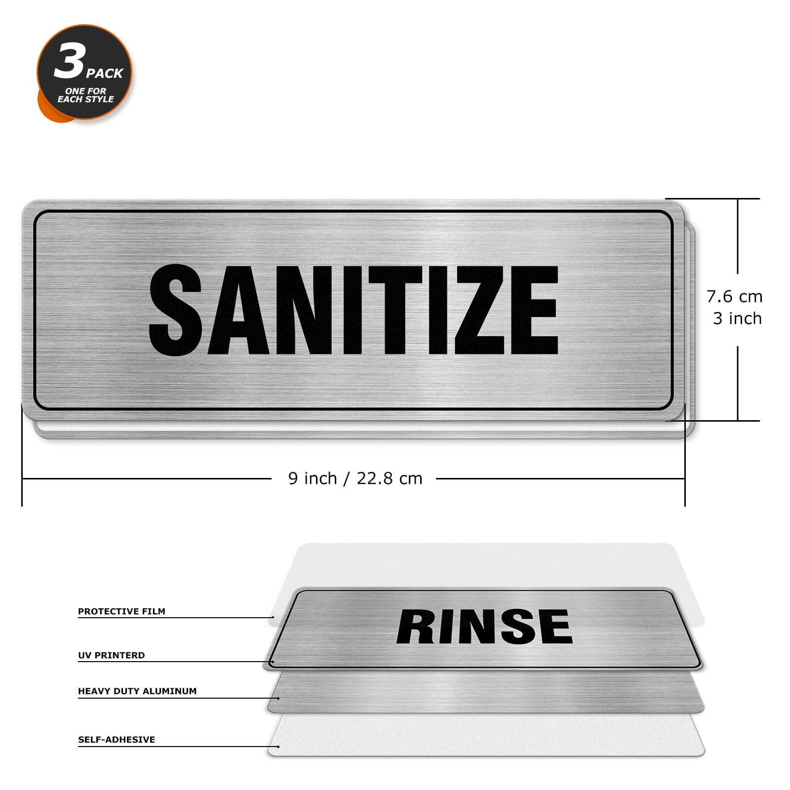 Wash Rinse Sanitize Signs - 3 Pack -3