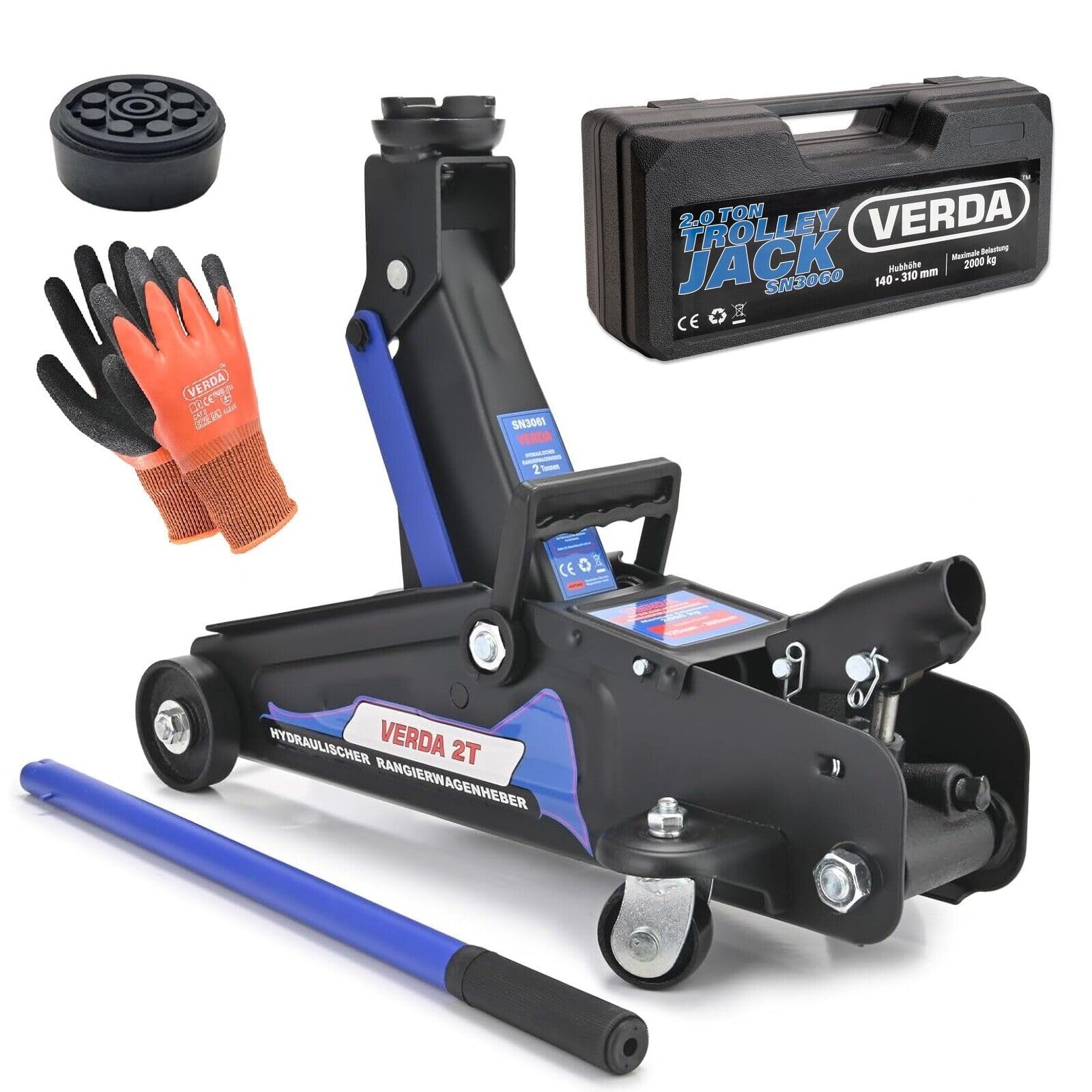 Hydraulic Jack + 2 x Rubber + Suitcase + Gloves Jack 2.5T 80-360mm Car Lift SN10668