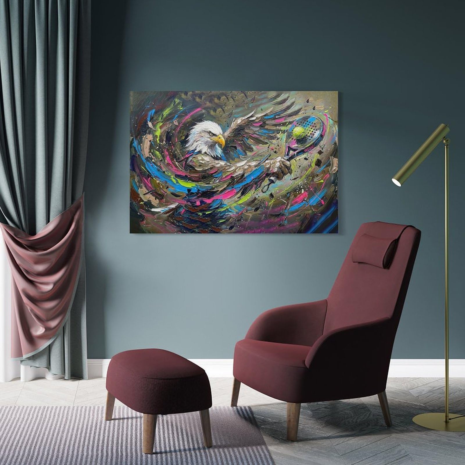 Junmoney Frame-Style-11-1 Eagle With Paddle Tennis Racket Painting Wall Decor Canvas Print, 20X30inch(50X75cm), For New Home Styling, Lounge Or Bedroom, Stylish Wall Art For Fresh Spaces