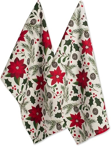 DII Juego de toallas de cocina navideñas, paños de cocina florales para hornear, limpiar, entretenimiento y cocinar, 18 x 28 pulgadas, vacaciones en