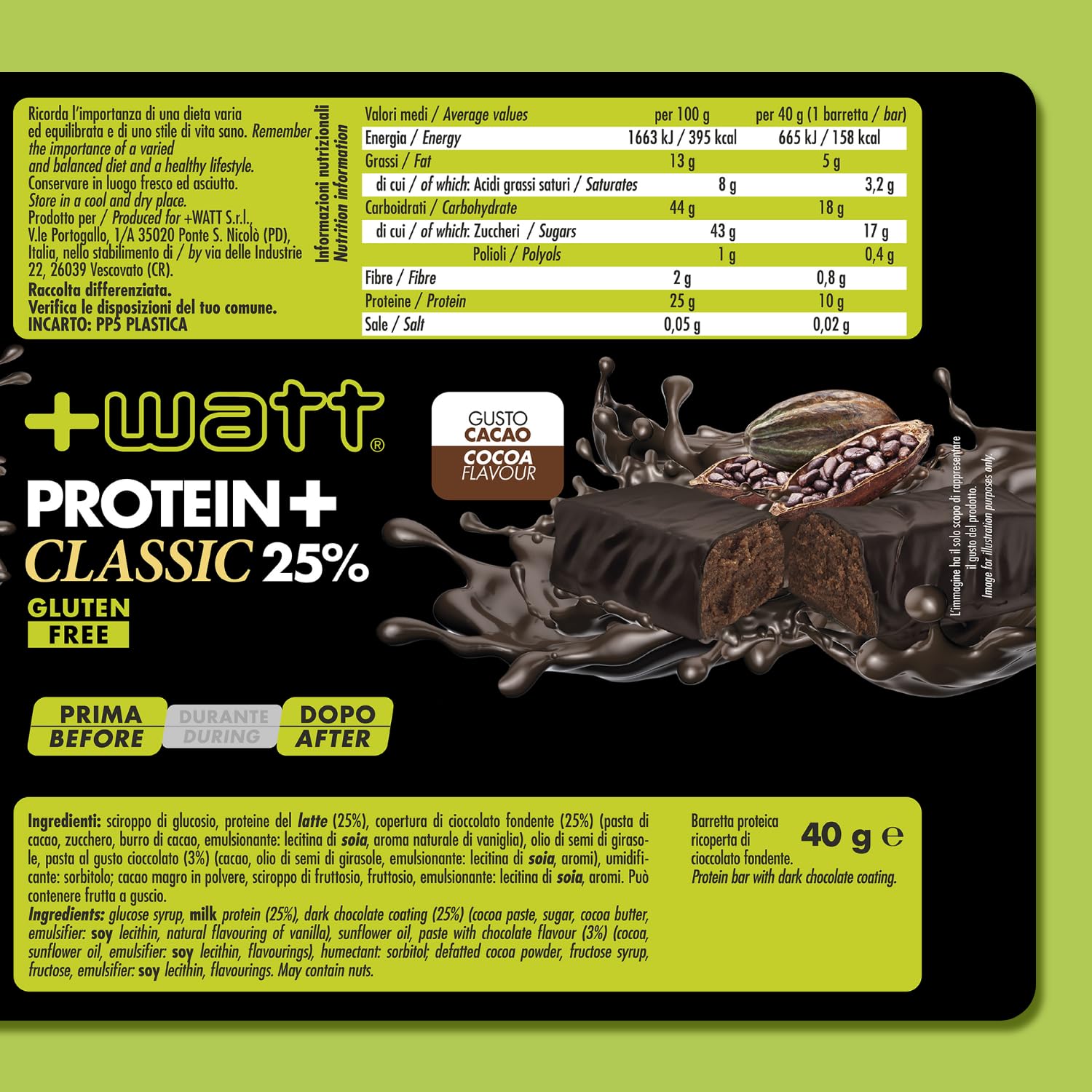 WATT - Protéines + Classic - 24 x 40 g - Barre protéinée
