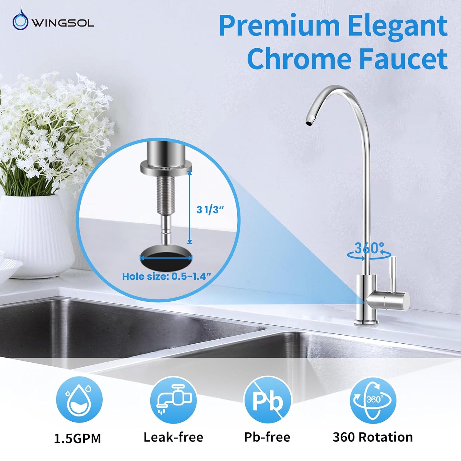 WINGSOL 12" Under Sink Water Filter with Faucet and Quick Connect