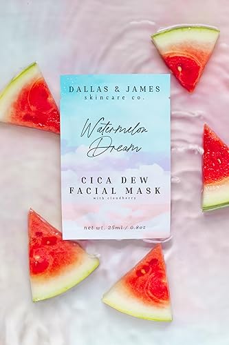 Miniatura 2 de Dallas & James Skincare Co. Watermelon Dream Cica Dew Mascarilla Facial con Cloudberry - Mascarilla hidratante en lámina, calmante y refrescante,