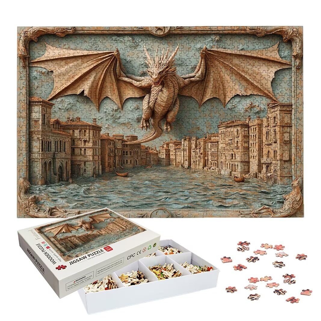 Puzzle 2000 Piezas, Puzzle Dragón de Madera para Adultos, Regalos -2612