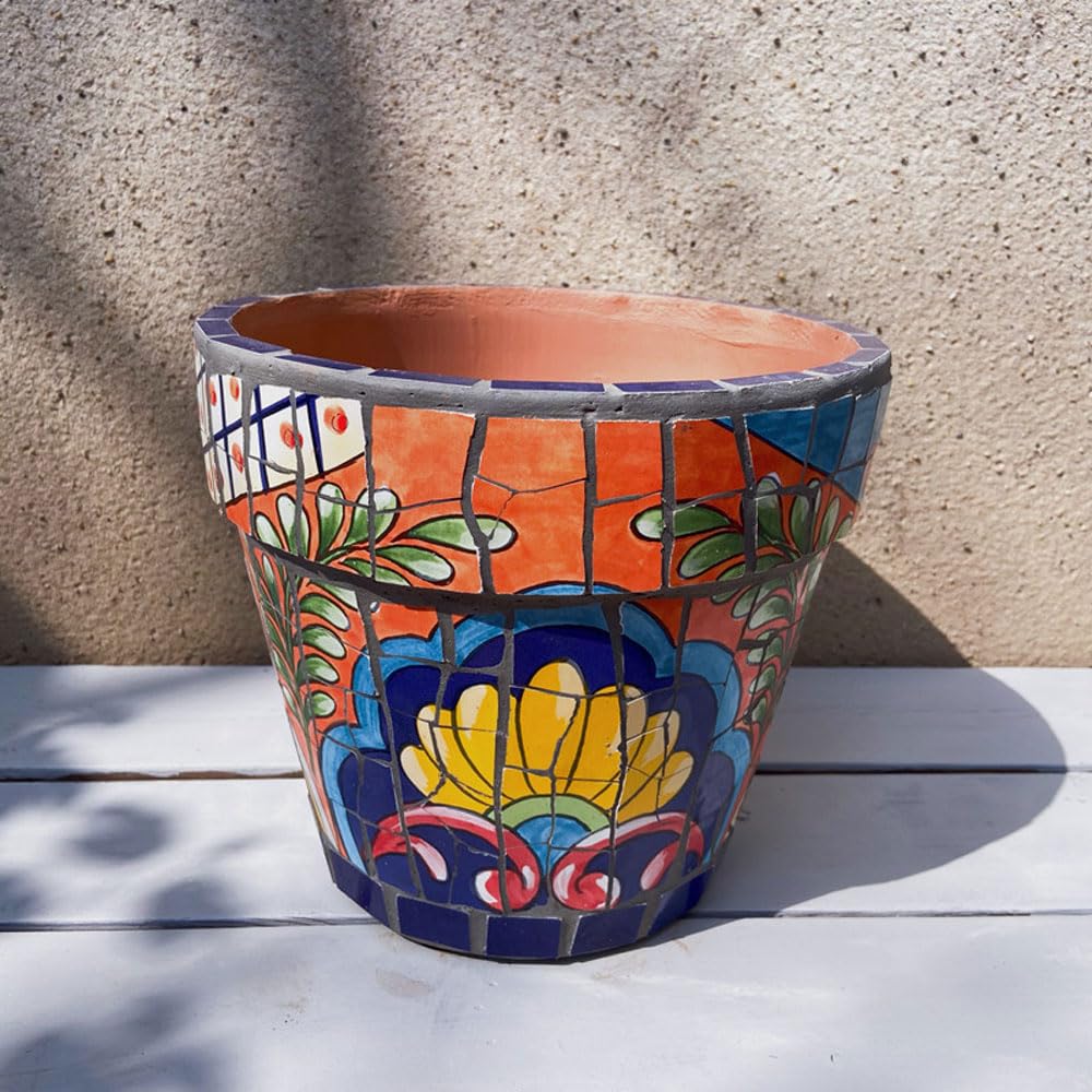 DFGHNBVC 9.06 Inch Ceramic Succulent Plant Pot With Drainage Hole, Handmade Mosaic Craft Flower Pots For Plants, Unique Texture Decorative Planter For Indoor And Outdoor, Pottery Vase For,Red