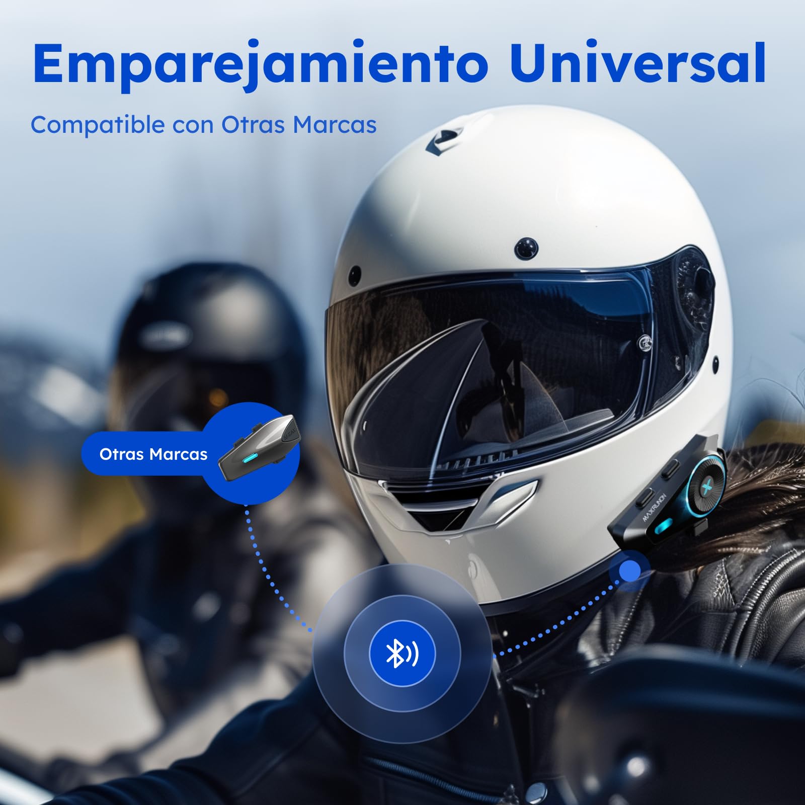 Intercomunicador Casco Moto, Control por Voz en Español, 4 Motociclistas Intercom, Bluetooth 5.4, FM, Cancelación de Ruido, Emparejamiento Universal, IPX7 - D10 Individual