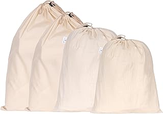 HB Set of 4 Organic Cotton Dust-proof Drawstring JUMBO Pouch Bags for Handbags Purses Shoes laundry