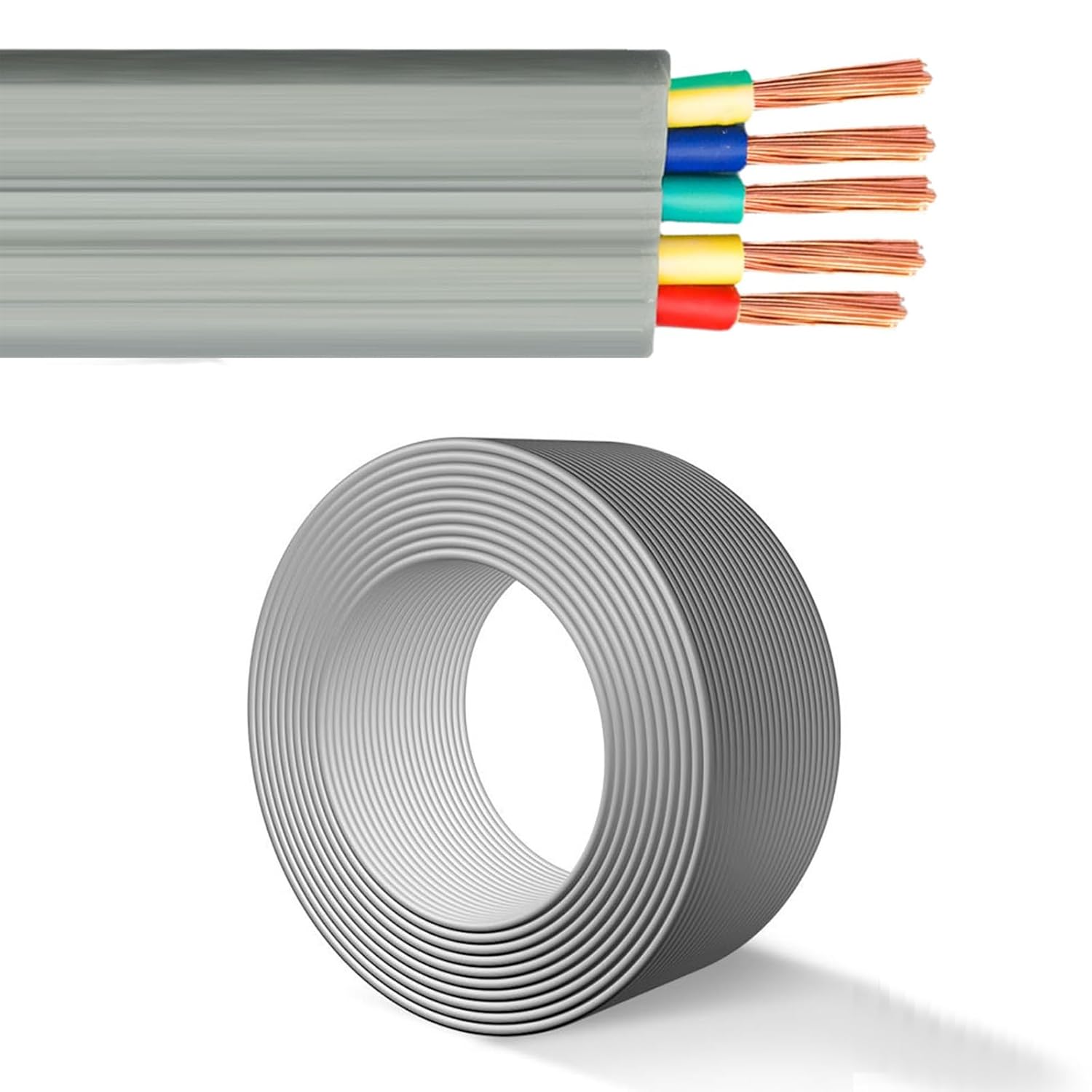 5 Gauge Wire 25~100FT Elevator Flat Cable PVC High Temperature Resistance -40℉~194℉ Oxygen-Free Copper Cable，300V Low Voltage Flexible for Elevators, Lifts, Smart Facilities(25ft,0.75mm²-5C)