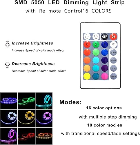 Miniatura 6 de Ainfox - Tira de luces LED de 50 pies, impermeable, 16 colores cambiantes, tiras de luz RGB con control remoto para uso en exteriores e interiores,