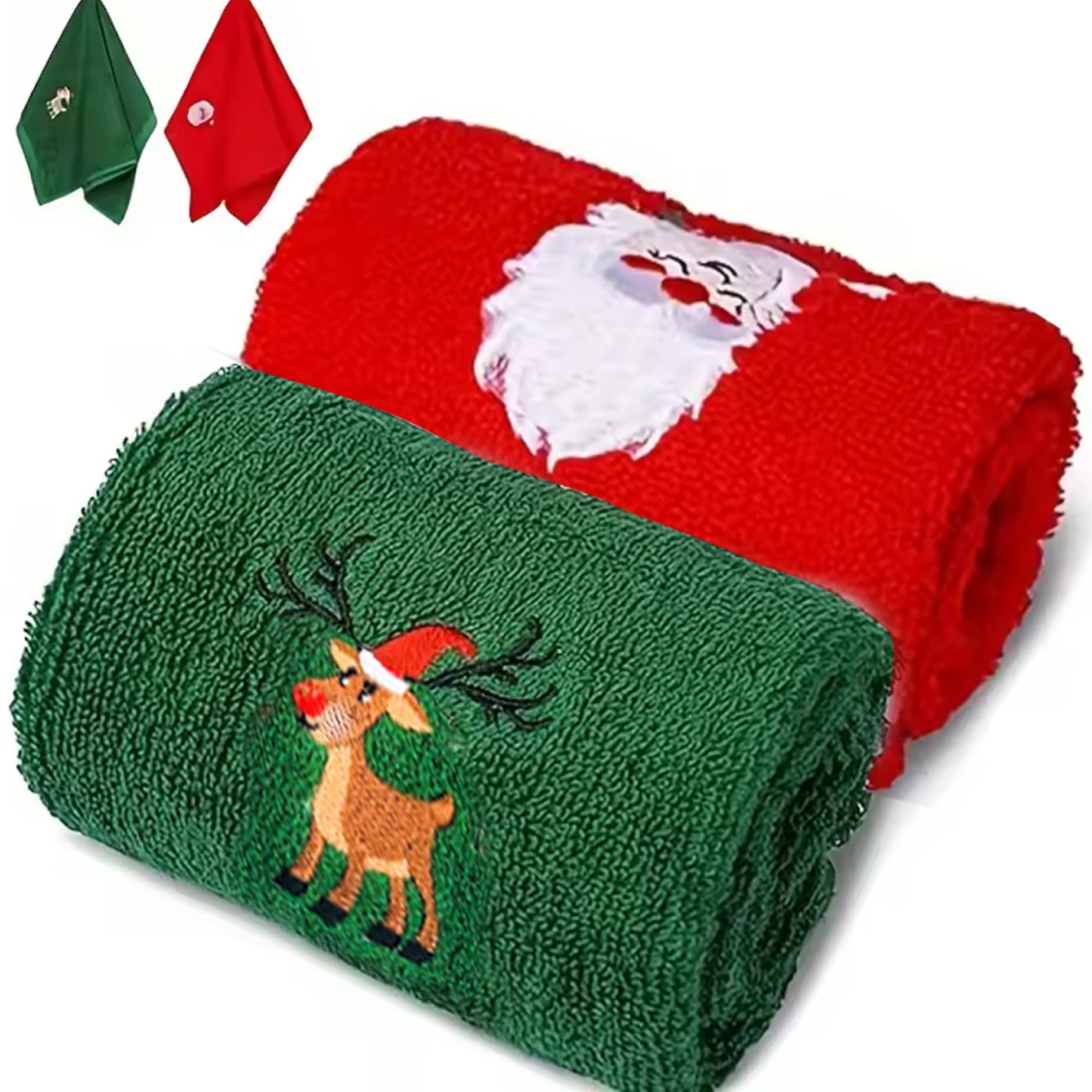 Obelunrp 2Pcs Christmas Hand Towels Santa Elk Embroidery Cotton, Christmas Towels 12.6x17.7in for Home Kitchen Bathroom Decor, Kitchen, Bathroom Hand