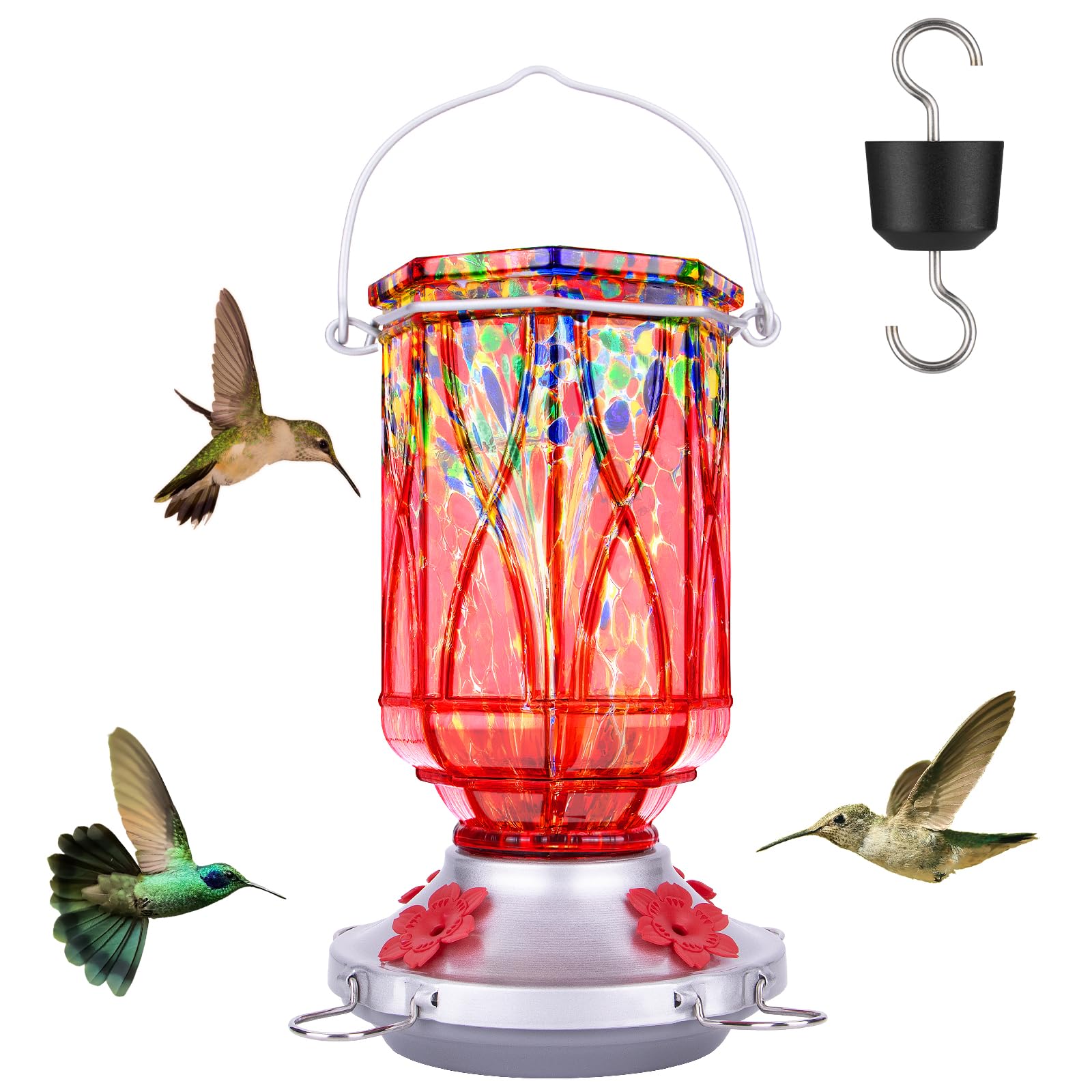 XAROO Hand Blown Hummingbird Feeder