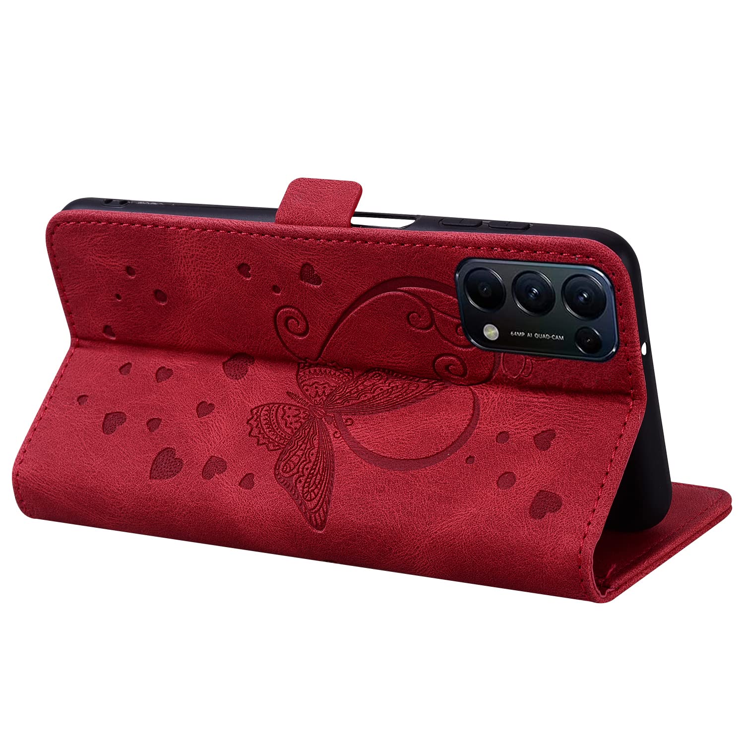 CXTcase Flip Case for Oppo A74 5G/A54 5G/A93 5G Leather Flip Case for Oppo A74 5G Wallet Case with Butterfly Design for Oppo A93 5G Magnetic Clasp Case Red - Image 4