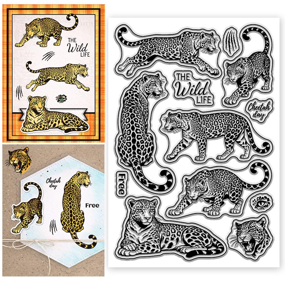 CONCHLERY Leopard Clear Stamps Leopard Pattern Silicone Stamp Seal Transparent Stamps for DIY Scrapbooking and Card Making Paper Craft Decor, 6.3x4.3 Inch — image 1