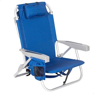AKTIVE Silla de Playa Plegable, Altura XXL, 50 x 53 x 78 cm, 5 Posiciones, Color Azul, Soporta 110 kg, Incluye cojín Acolchado, Asas de Transporte, Bolsillos, Bolsa térmica, Tejido poliéster (62353)