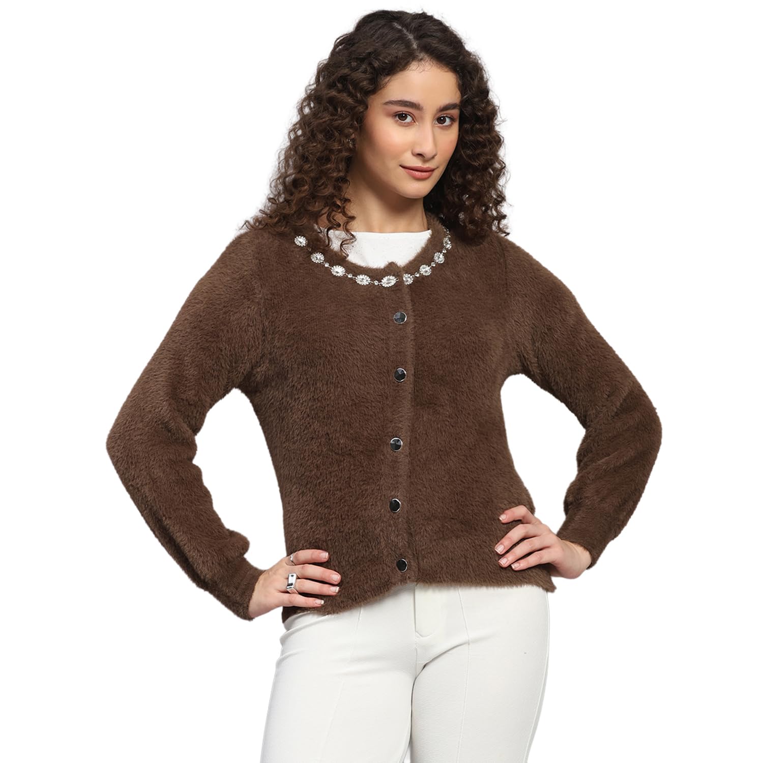 Womens Regular Fit Jacquard Round Neck Button Closure Full Sleeves Winter Cardigan| Warm Woolen Buttoned Sweater for Ladies | Stylish Knitted Cardigan for Women's (Pack of 1)-image-30