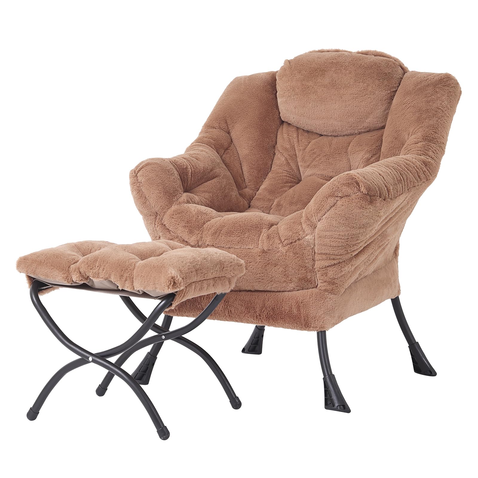 Tiita Lazy Chair with Ottoman, Modern Large Accent Lounge Chair, Leisure Sofa Armchair with Ottoman, Reading Chair with Footrest for Bedroom, Living Room, Dorm Rooms, Garden and Courtyard