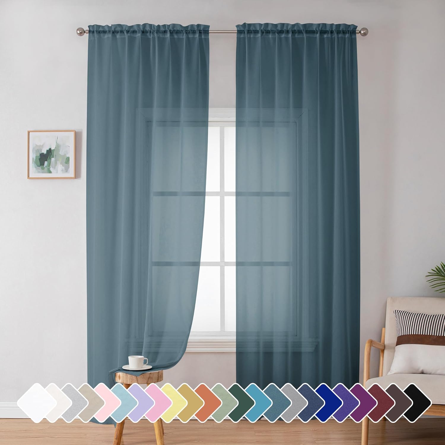 Simplebrand Dusty Blue Sheer Curtains 72 Inches Long 2 Panels for Living Room, Rod Pockets Airy Window Treatments Voile Sheer Curtains Panels Lightweight for Front Back Patio Glass Door, 42" Width Dusty Blue 42"W x 72"L (Pack of 2)