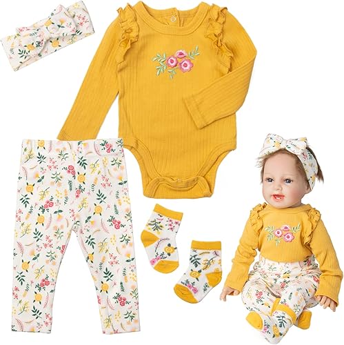 Reborn - Accesorios de ropa para muñecas de bebé de 22 pulgadas, trajes amarillos, 4 piezas para muñecas recién nacidas de 20 a 22 pulgadas, a juego