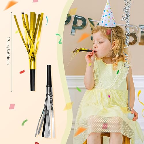 Miniatura 2 de 24 piezas de ruidos dorados, cuernos de fiesta y sopladores para adultos y niños, emisores de ruido para cumpleaños, eventos deportivos, festivales,