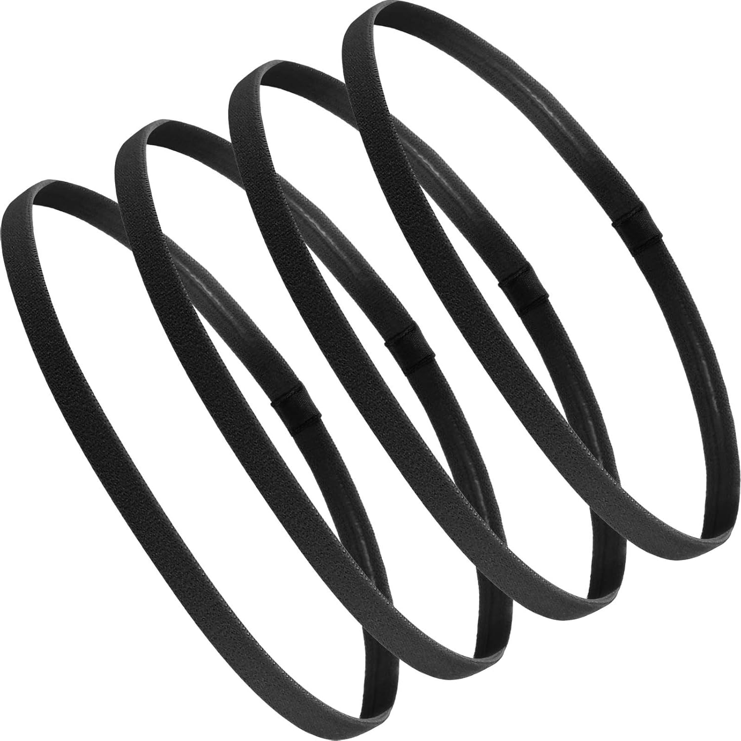 TecoKart® 4Pcs Sports Hair Band for Men & Women | Elastic Non-Slip Sports Headbands for Gym, Running, Football, Yoga & Workout | Sweat Absorbing Elastic Hair Band (Black)