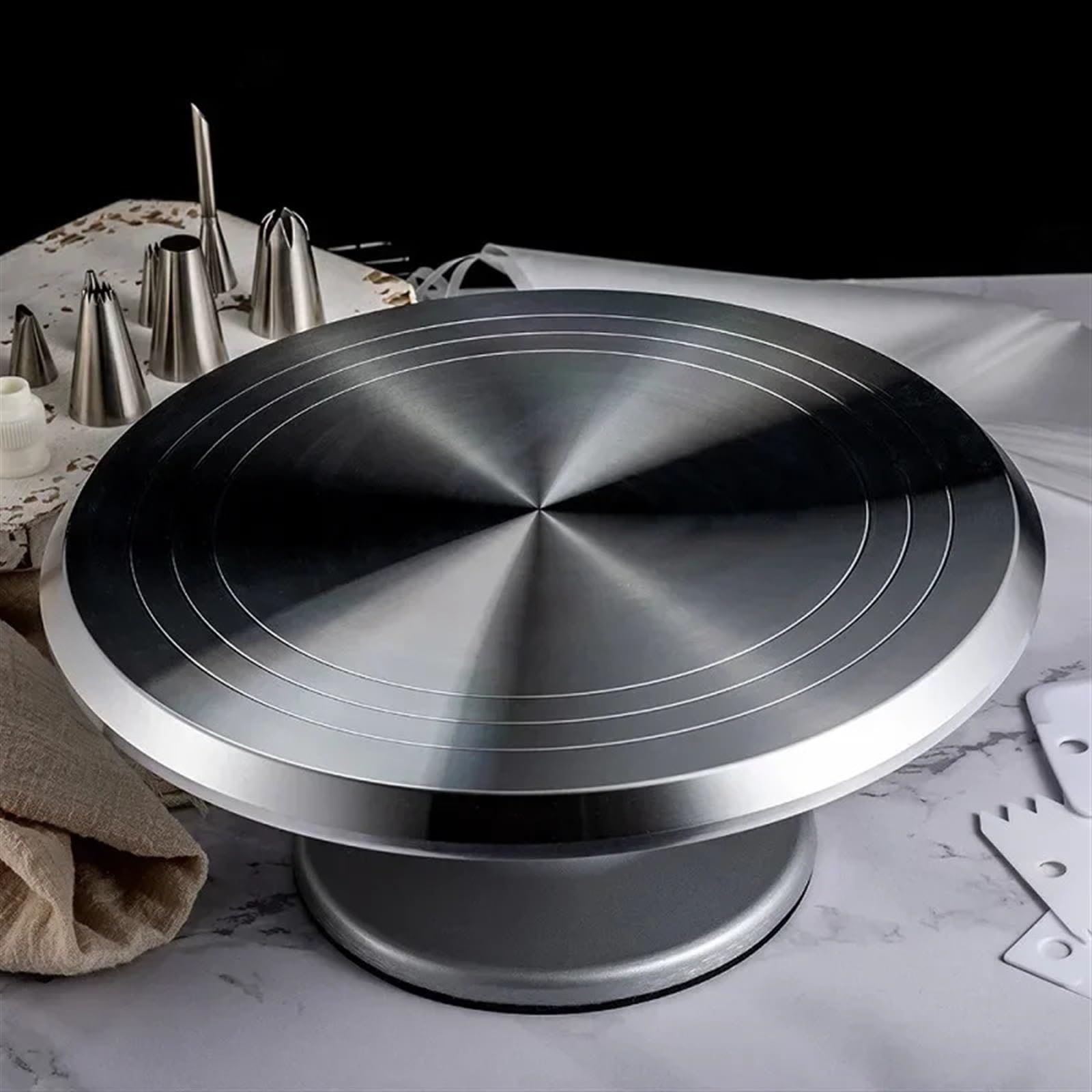 Plato giratorio para tartas Base giratoria de aleación aluminio for decoración pasteles, pan, panadería, crema, herramientas for hornear 8, 10 y 12 pulgadas(12inch-04)