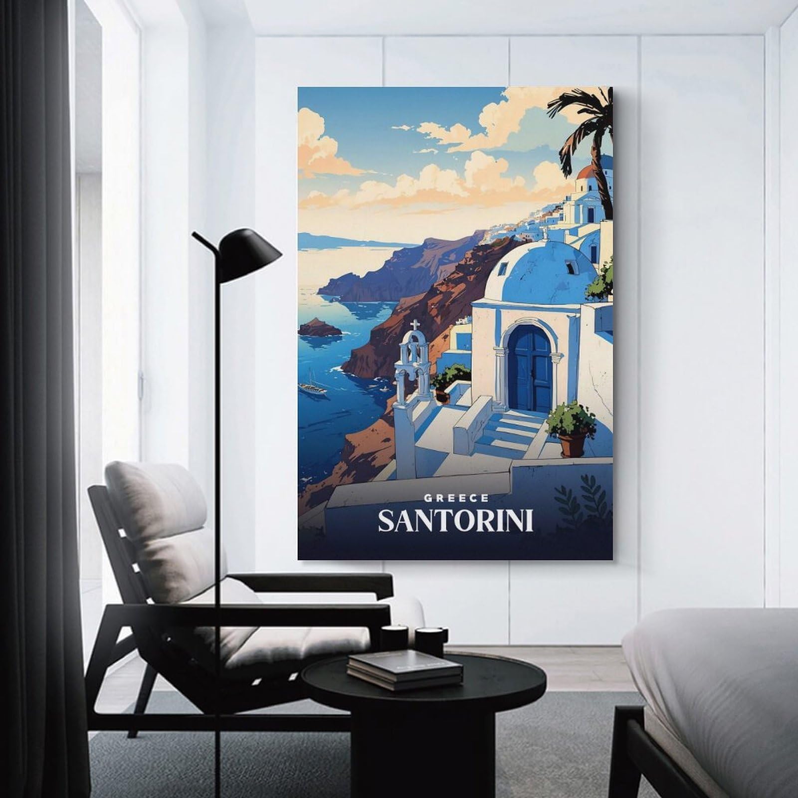Junmoney Santorini Greece Travel (2) Home Decor Wall Art, 08x12inch(20x30cm), for New Homes, Bedrooms Or Workspaces, Gift Idea for Housewarming And Birthdays