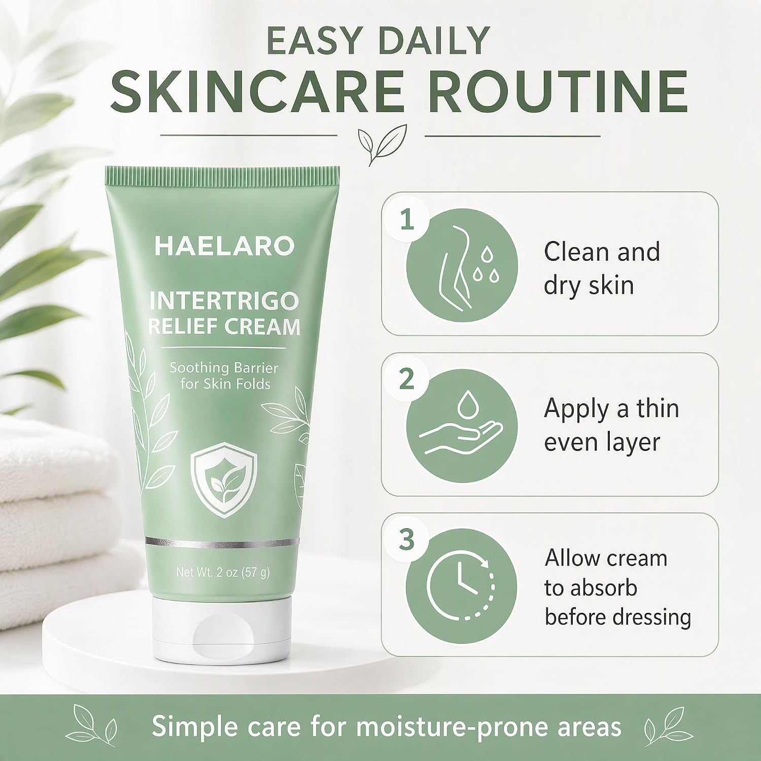 Official Haelaro Cream, Intertrigo Relief Cream for Skin Folds, Skin Fold Barrier Cream for Moisture & Friction Protection, Fast-Drying Non-Greasy Daily Care