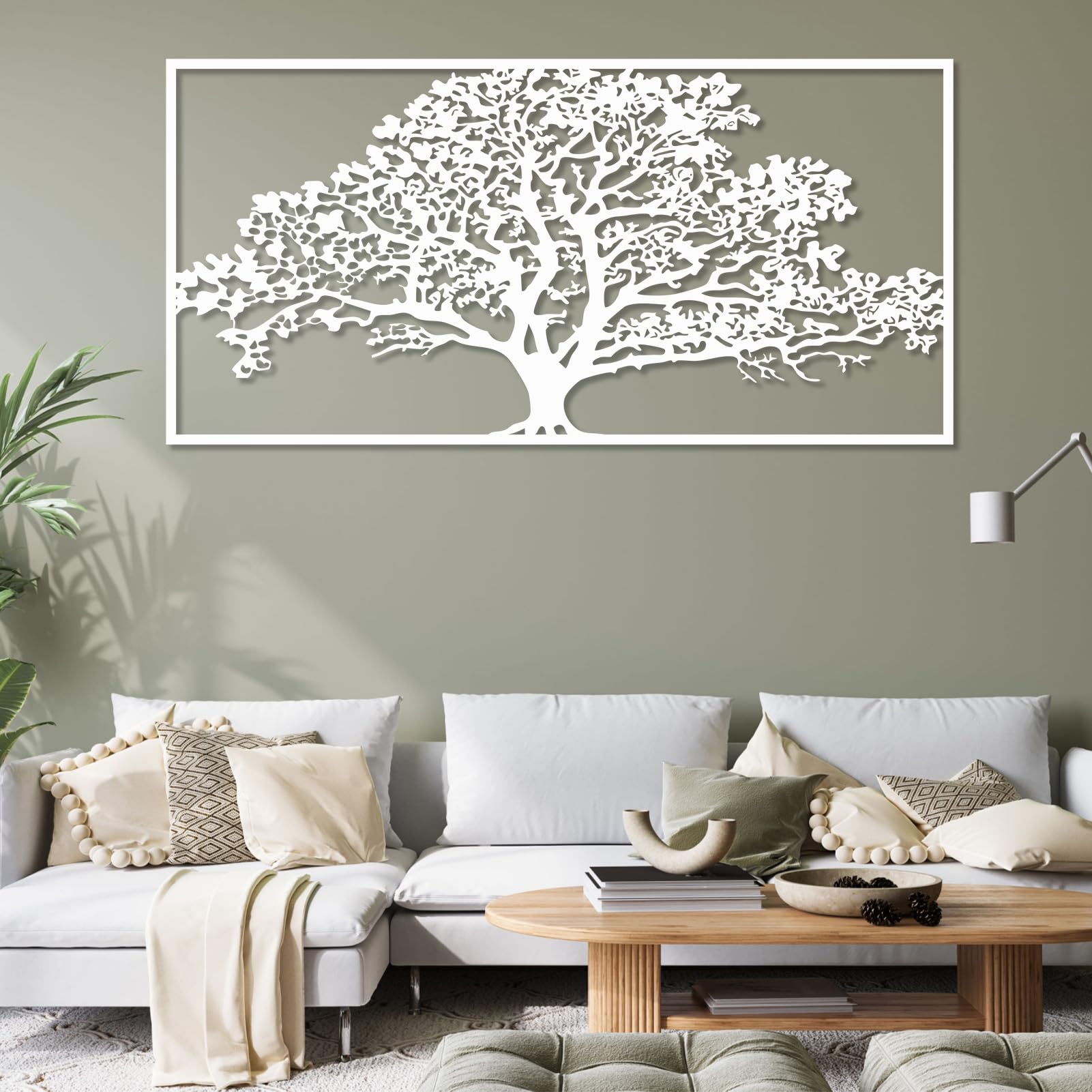 Metalowa dekoracja ścienna drzewo życia wiszące rzeźba z gałęziami idealna do salonu sypialni i biura kolor czarny rozmiar 121 x 59 cm (48 cali x 23 cali)