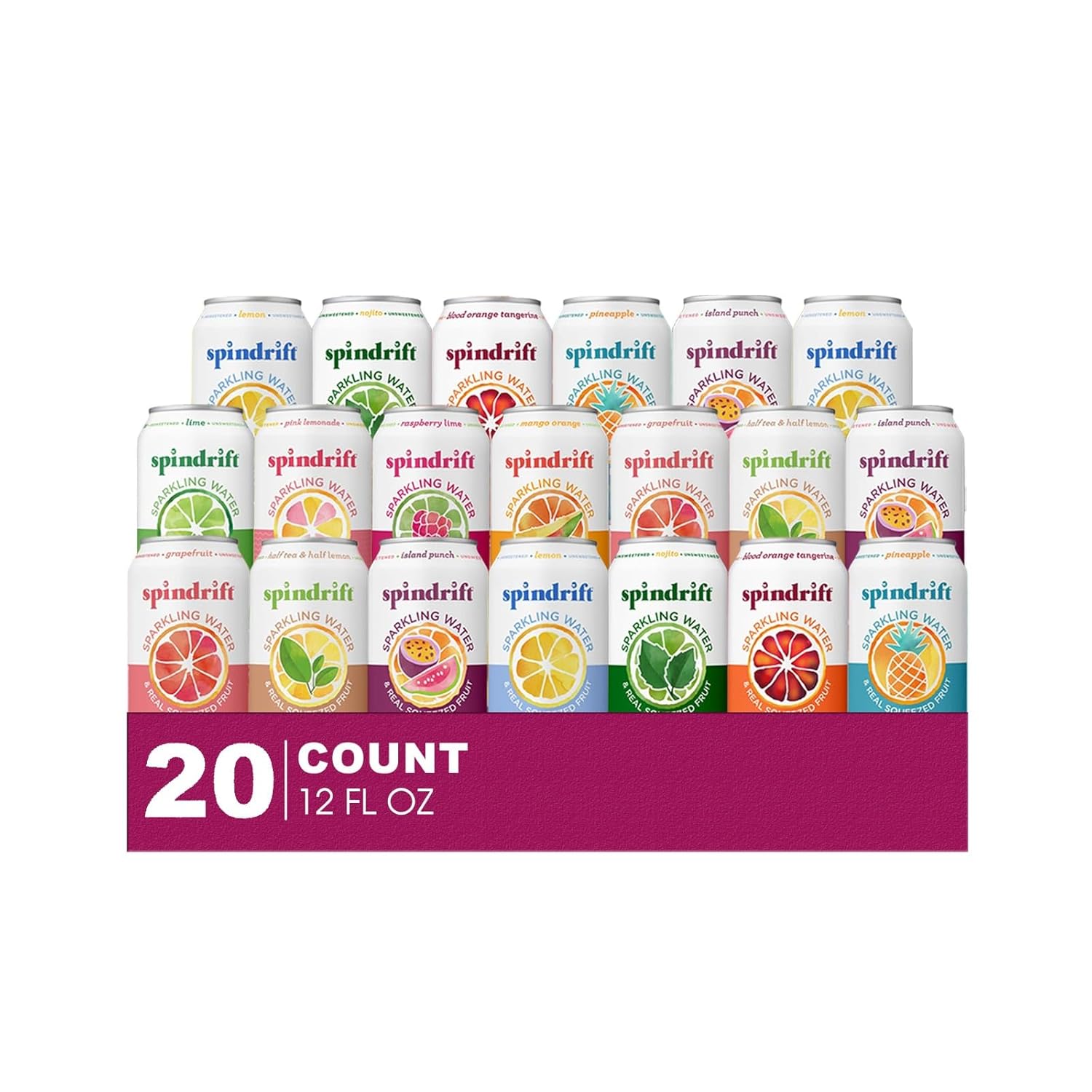 Spindrift 20- Pack of Master Collection Sparkling Water & Real Squeezed Fruit 12 fl oz Can