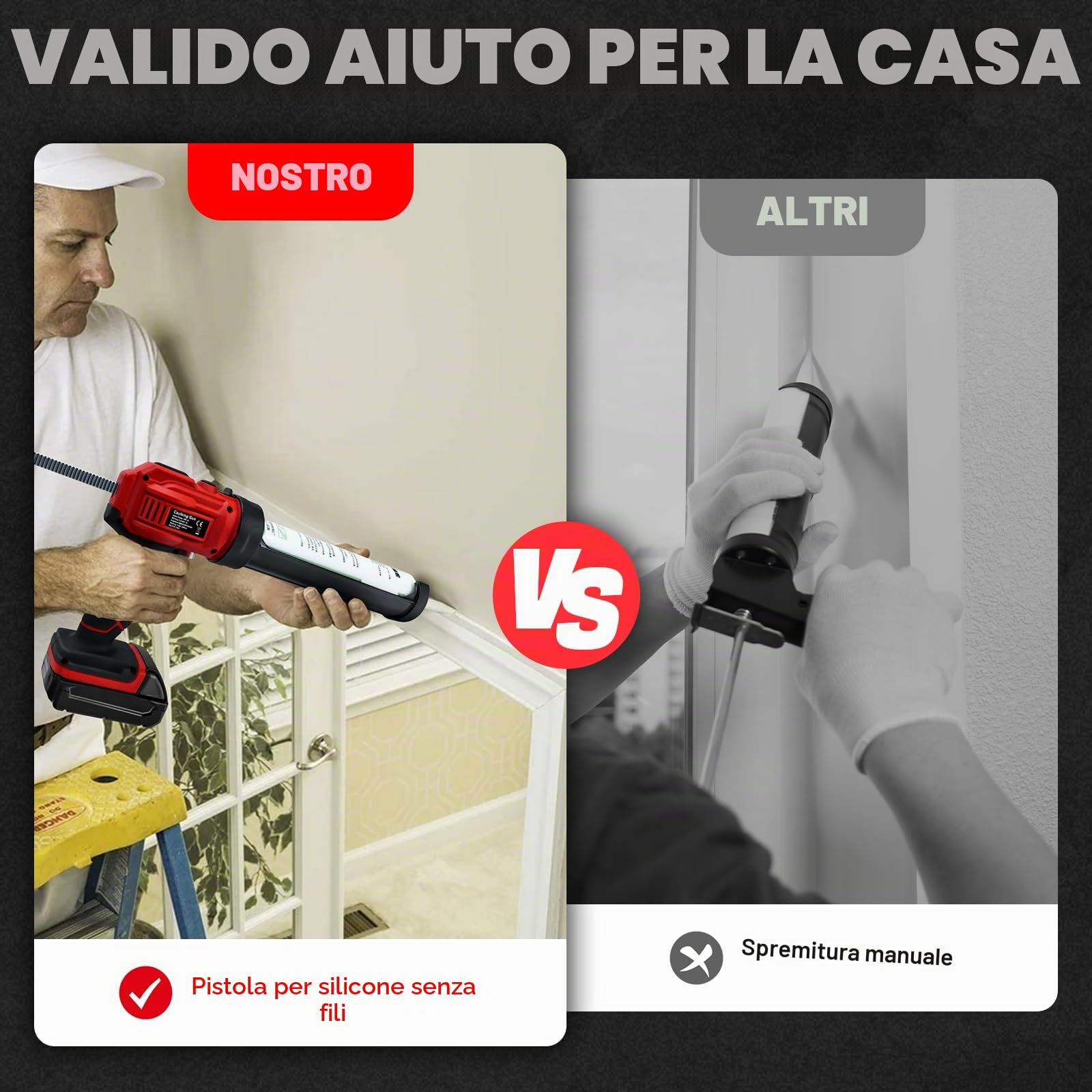 Pistola di tenuta senza fili per batteria Milwaukee da 18 V, pistola di tenuta elettrica con luce LED da 450 lm e 4 velocità regolabili, 10 oz/300 ml per cucina/bagno/guarnizione finestra (senza