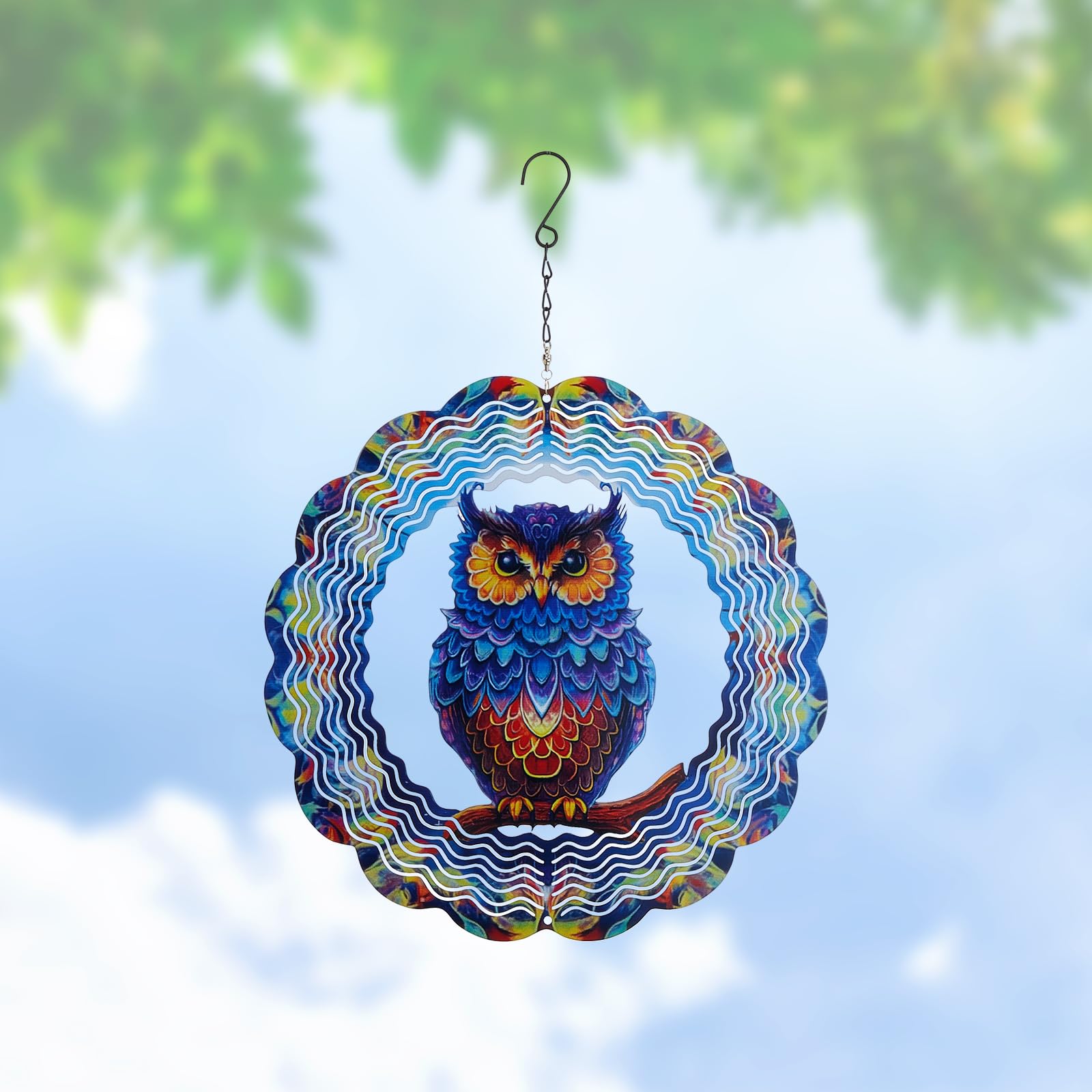 SUPERDANT Owl Wind Spinners 3D Stainless Steel Hanging Wind Catchers Kinetic Sculpture Art Garden Outdoor Indoor Decoration Christmas Ornament Gifts for Women Mom Grandma 30cm/12in