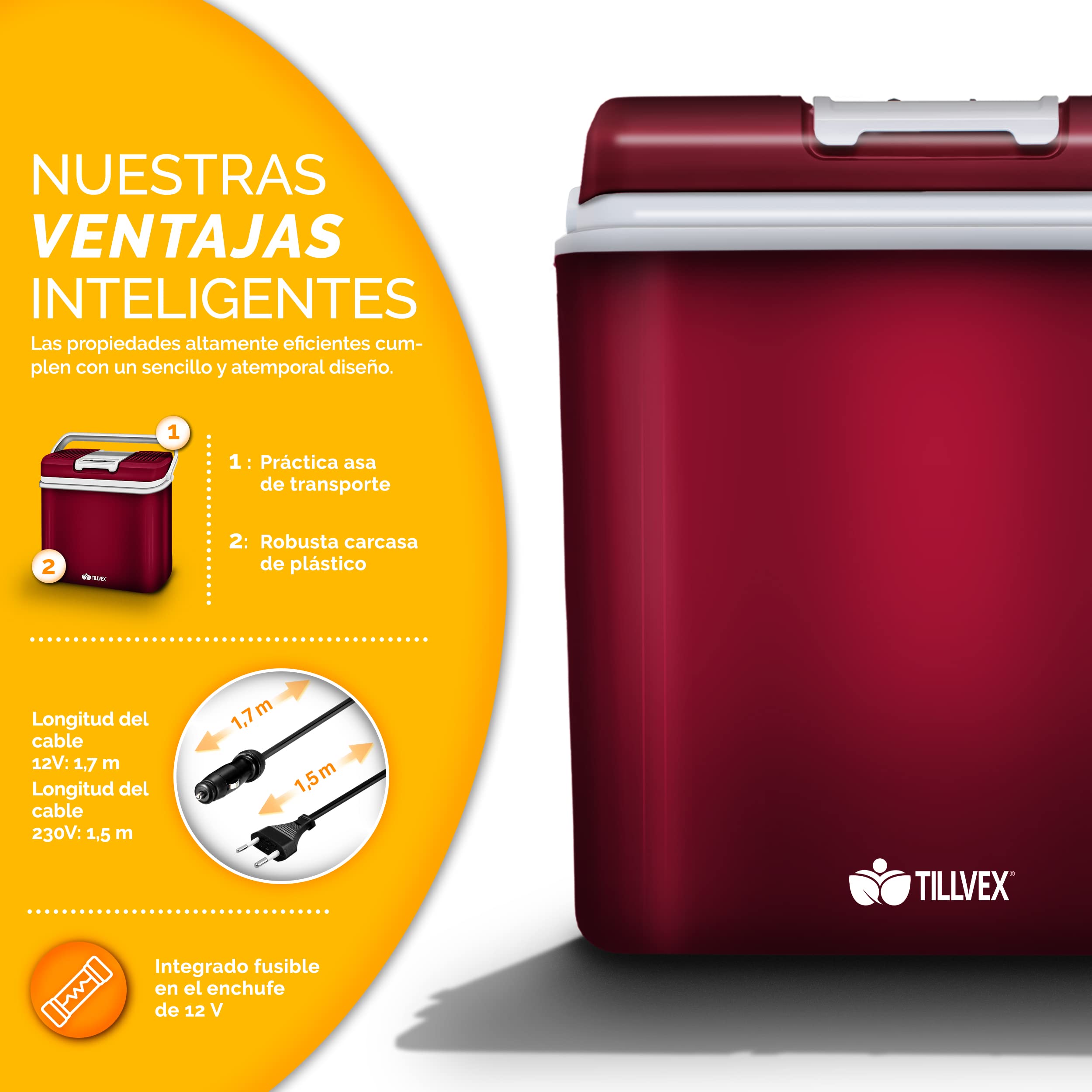 tillvex Nevera portátil eléctrica de 24 litros | Mini Nevera portátil de 230 V y 12 V para vehículos Coches Camping | Enfría y calienta | Modo ecológico