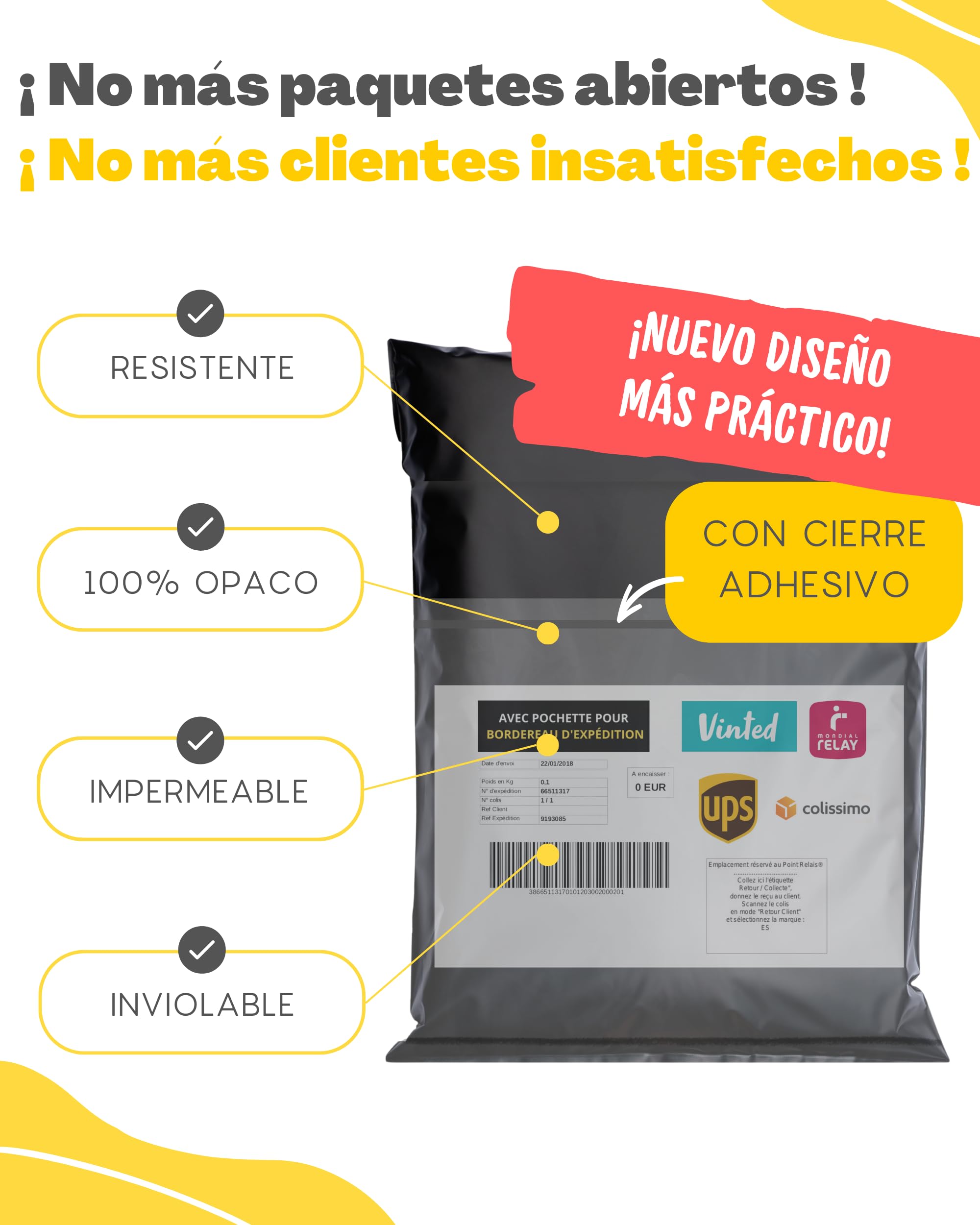 30 Bolsas para Envíos Vinted - Con Bolsa para ALBARÁN - 3 Tamaños S/M/L - 100% OPACO/ULTRA-RESISTENTE/IMPERMEABLE - Sobres Plastico - Bolsas de Envio Paquetes - Cajas Envios Paquetes